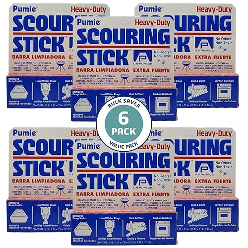 6-Pack PUMIE HDW Scouring Stick for Toilet Bowl Cleaning, Cleans Toilet Bowl Hard Water Rings, Buildups, Rust & Tough Stains, Perfect Pumice Stone