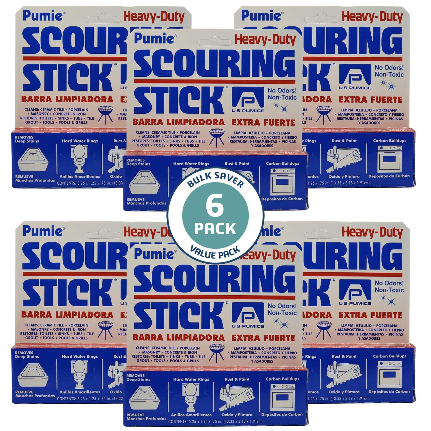 6-Pack PUMIE HDW Scouring Stick for Toilet Bowl Cleaning, Cleans Toilet Bowl Hard Water Rings, Buildups, Rust & Tough Stains, Perfect Pumice Stone