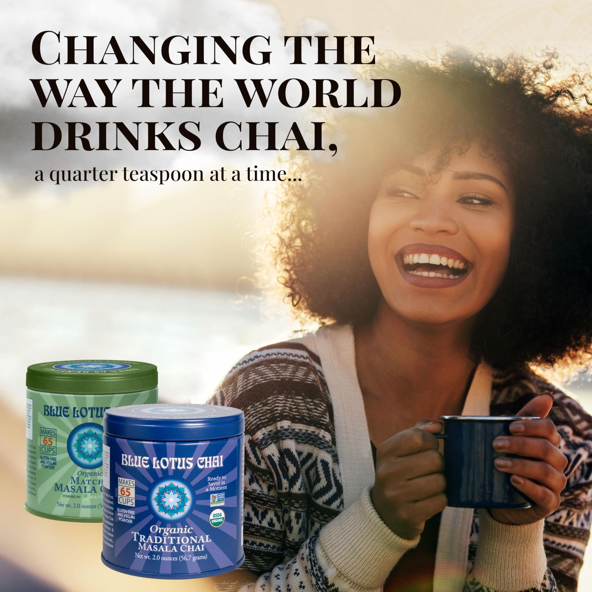 Blue Lotus Chai Tea - Fully Organic Traditional Masala Chai - Makes 65 Cups - 2 Ounce Masala Spiced Chai Powder with Organic Spices - Instant Indian