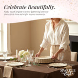 Sparkle and Bash Bulk 50 Pack Scalloped Plates - 9 Inch Ivory Plastic Plate with Elegant Gold Rim - Fancy Disposable Plates for Party, Birthday