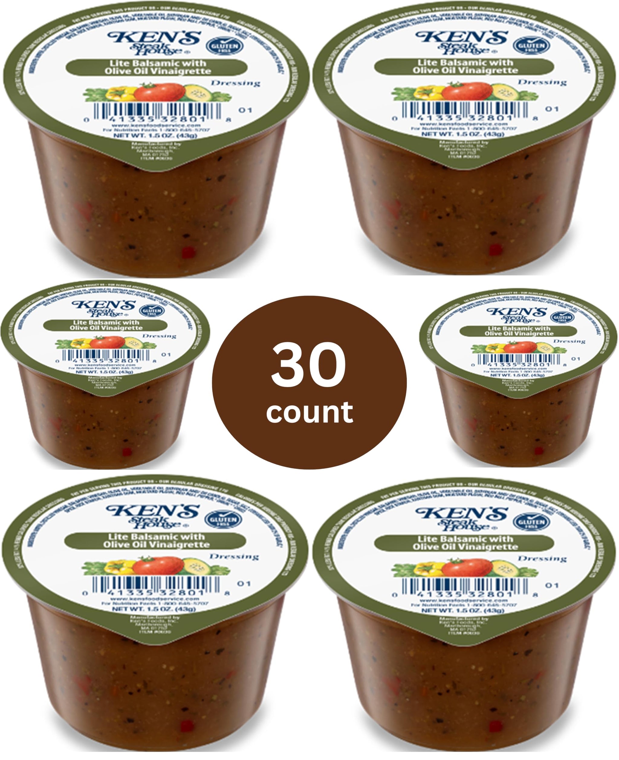 Lite Balsamic With Olive Oil | 30 Count | Single Serve Portion Cups | Salad Dressing Dipping Sauce | Individual To Go Packets for Lunch, Meal Prep