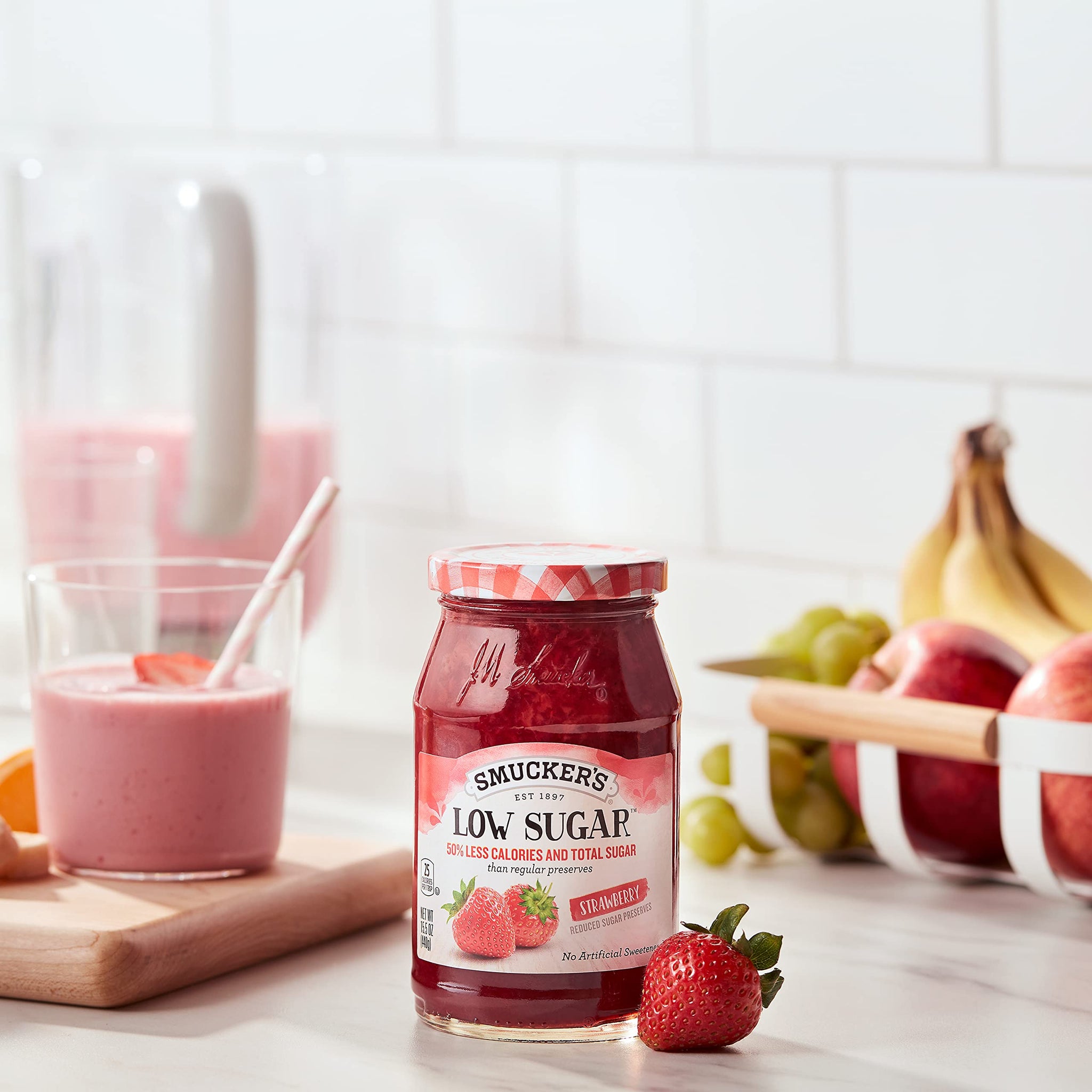 Smucker's Low Sugar Strawberry Reduced Sugar Preserves, 15.5 Ounces
