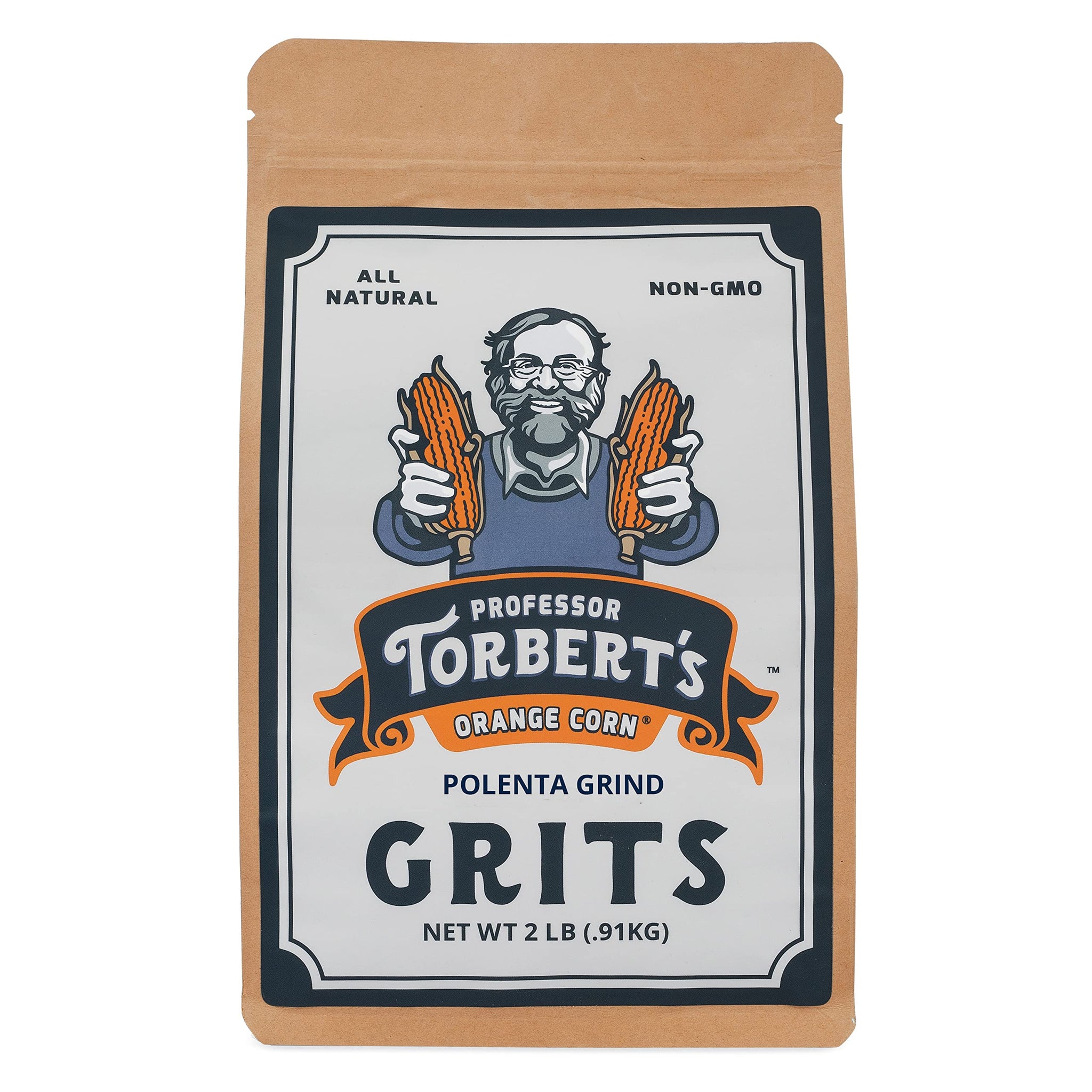 Professor Torbert's Orange Corn Grits | Polenta Grind | 2 Lb Bag (32 oz)