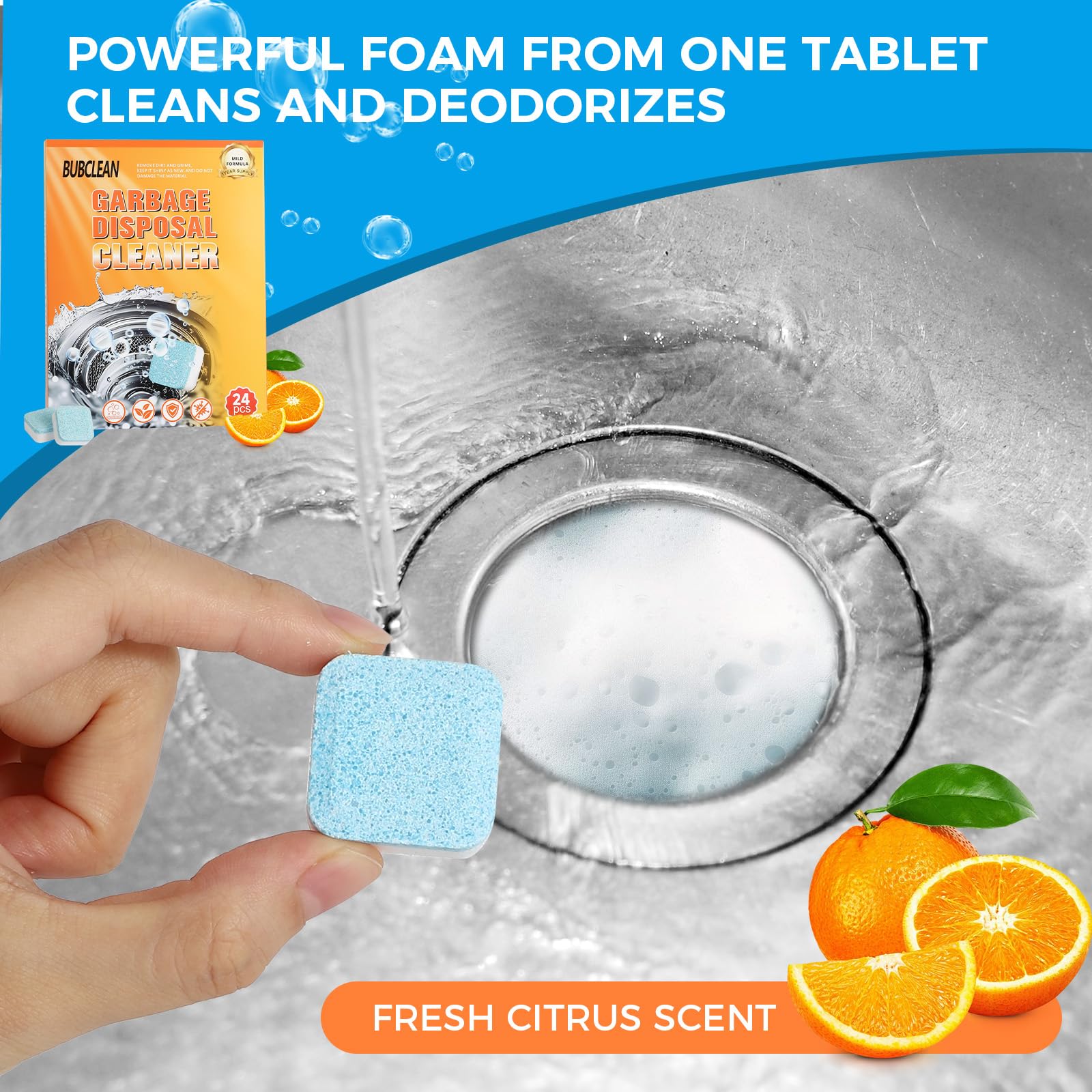 24 Pieces Garbage Disposal Cleaner Tablets, Citrus Scent Deep Cleaning Tablets, Ideal for Kitchen Sinks, Drains and Waste Disposal Units, Dissolve