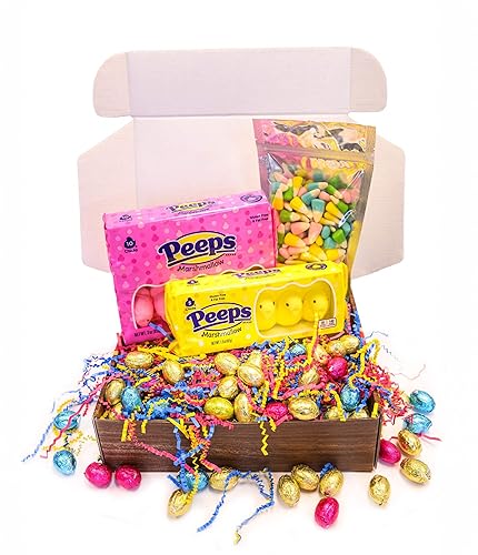 Gift Box Garden | Easter Candy & Chocolate Gift Box | Includes Marshmallow Chicks, Candy Corn & Foil Wrapped Chocolate Eggs | Festive Bunny Basket