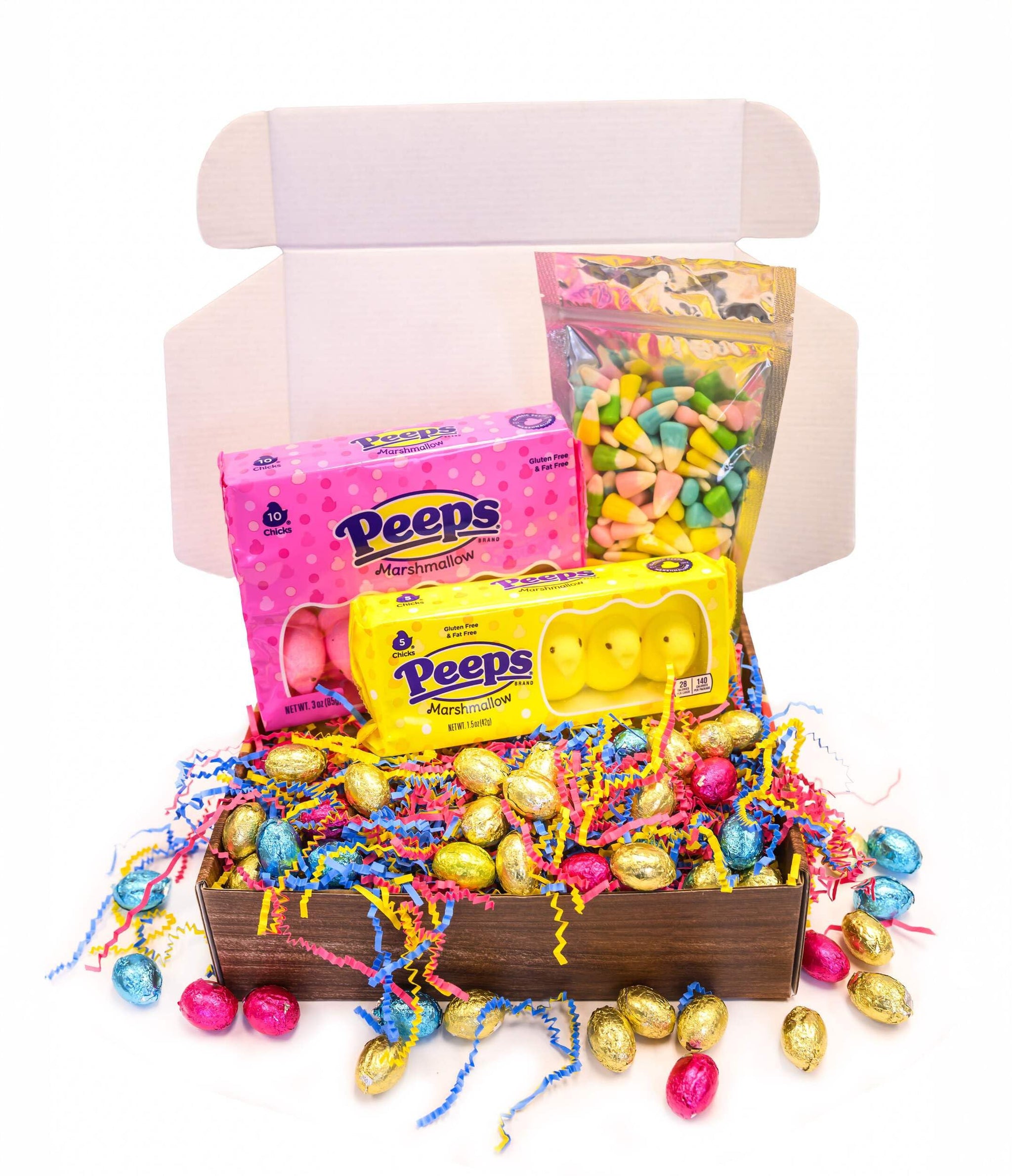 Gift Box Garden | Easter Candy & Chocolate Gift Box | Includes Marshmallow Chicks, Candy Corn & Foil Wrapped Chocolate Eggs | Festive Bunny Basket