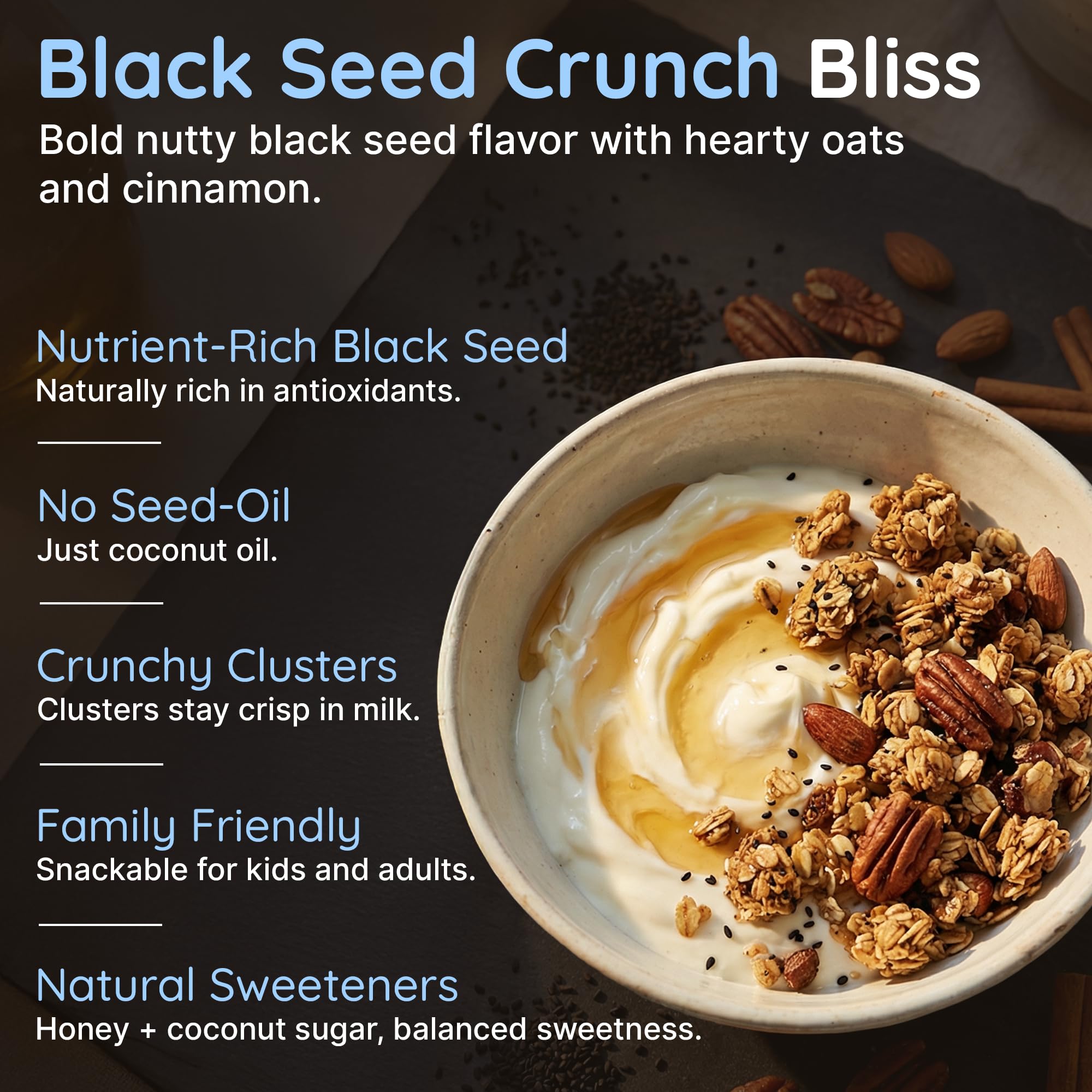 Granolaful Original Mediterranean Crunch - Cinnamon Clusters, Black Seeds, Nuts, Protein, Fiber for Healthy Snacks | World's 1st Mediterranean Granola