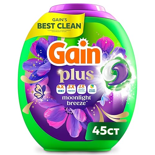 Gain Plus Flings Liquid Laundry Detergent Pods, Gain's Best Clean, All-In-One Pacs, Moonlight Breeze Scent, 45 Count