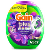 Gain Plus Flings Liquid Laundry Detergent Pods, Gain's Best Clean, All-In-One Pacs, Moonlight Breeze Scent, 45 Count
