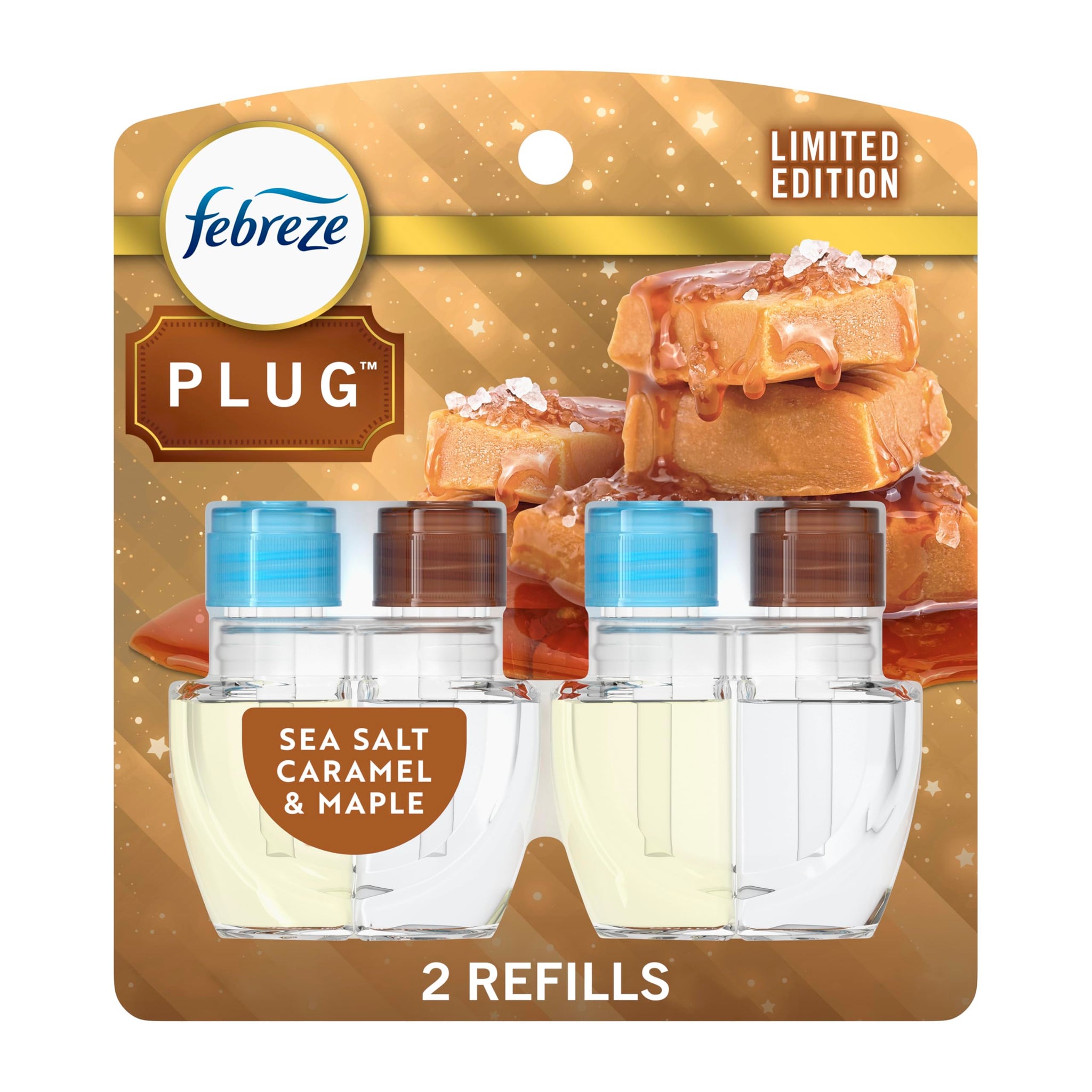 Febreze Plug In Air Freshener, Odor-Fighting Scented Oil Refill, Sea Salt Caramel & Maple, 2 Refill