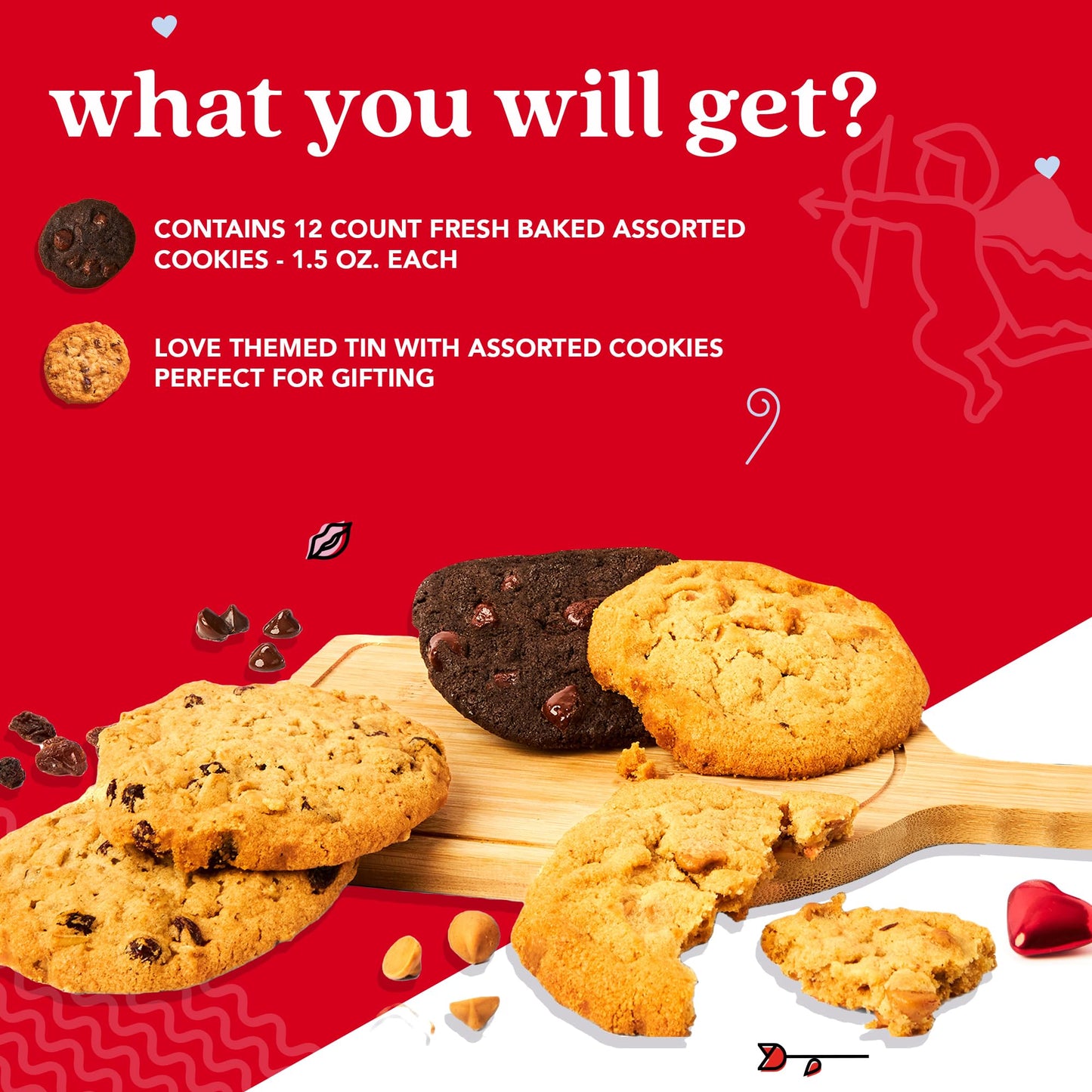 David’s Cookies Assorted Cookie Love Gift Tin, Fresh Baked Gourmet Dessert Sampler, Soft Handmade Cookie Variety, Premium Bakery Cookies for Gifting
