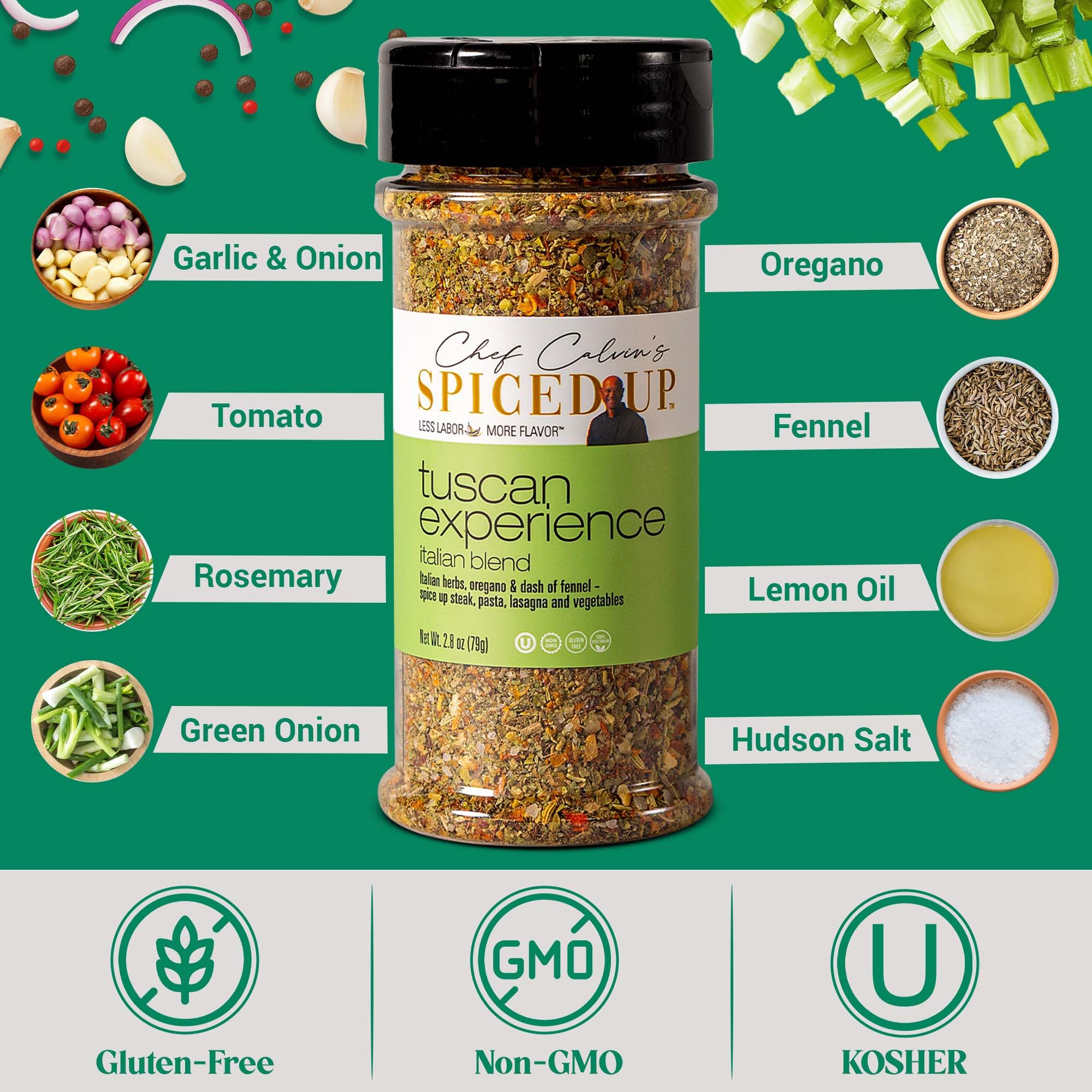 Spiced Up Tuscan Experience Seasonings and Spices for Cooking, Italian Herbs and Spices with Garlic, Fennel & Tomato, Tuscan All Spice Seasoning Dried