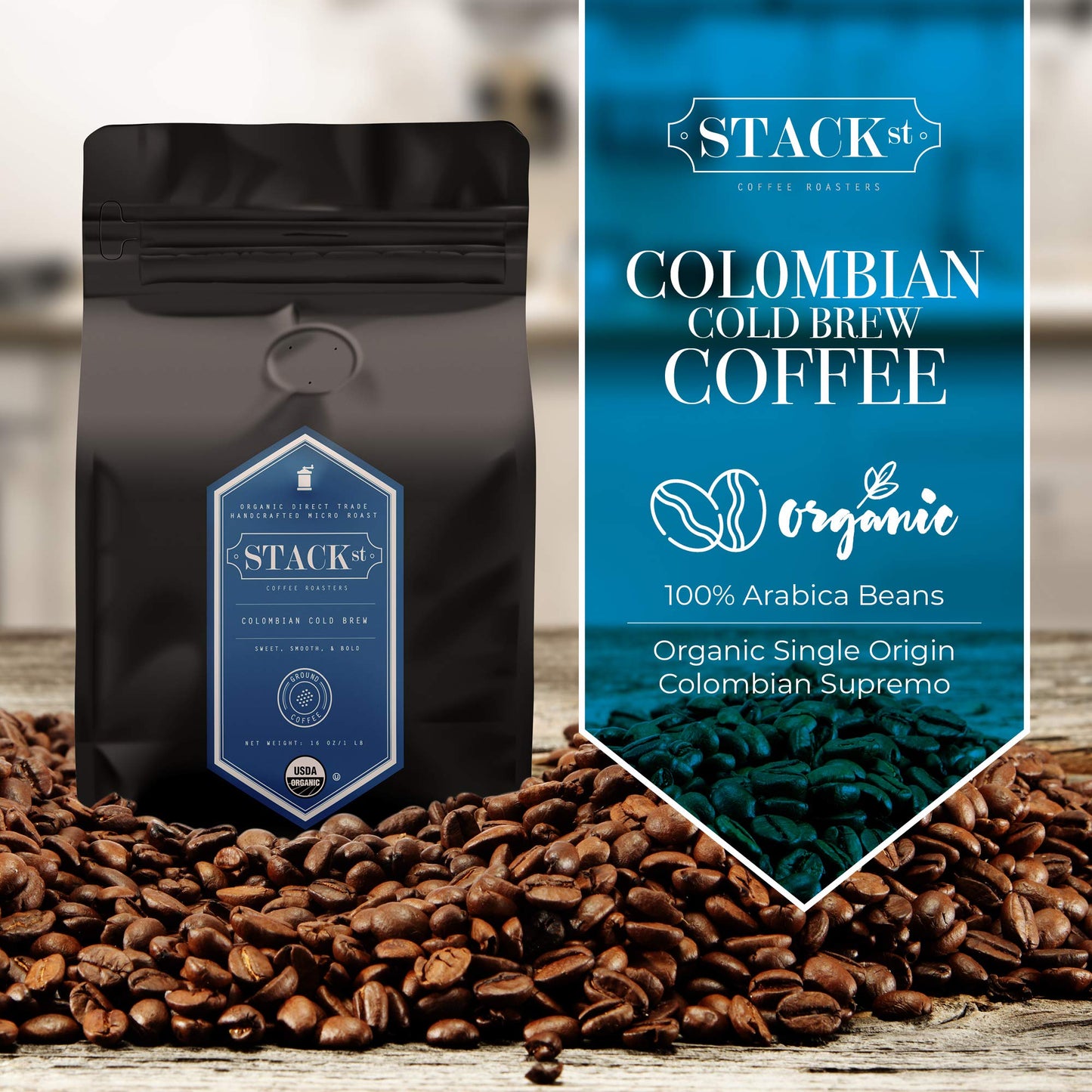 Organic Cold Brew Coffee Coarse Ground 1 LB - Colombian Supremo Reserve Flavor Dark Roast Coarse Grind - 100% Arabica Beans - Handcrafted, Single
