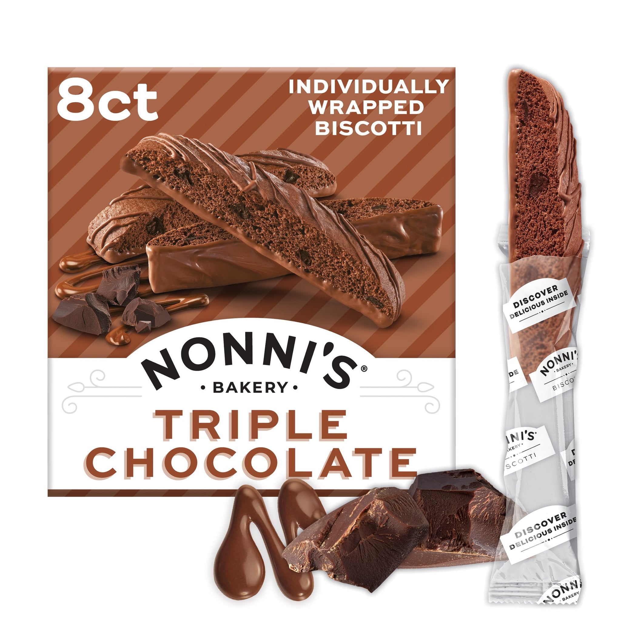 Nonni's Triple Chocolate Biscotti, Individually Wrapped Italian Cookie Snacks, 8 Servings (Pack of 1)
