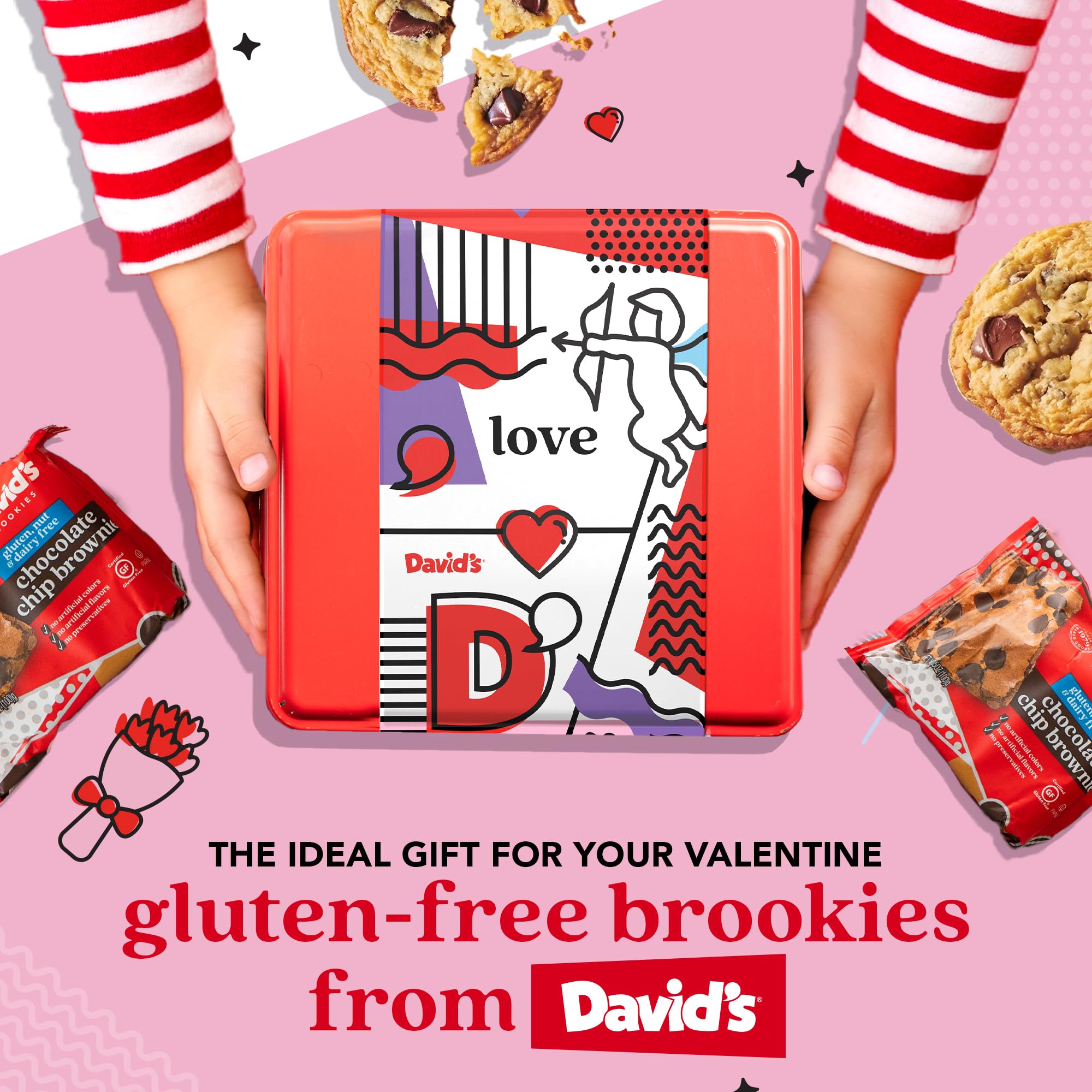 David’s Cookies Gluten-Free Assorted Cookies And Brownies 2Lbs - Comes In A Beautiful Love-Themed Tin Gift Box - Delicious Gourmet Food Gift For Loved