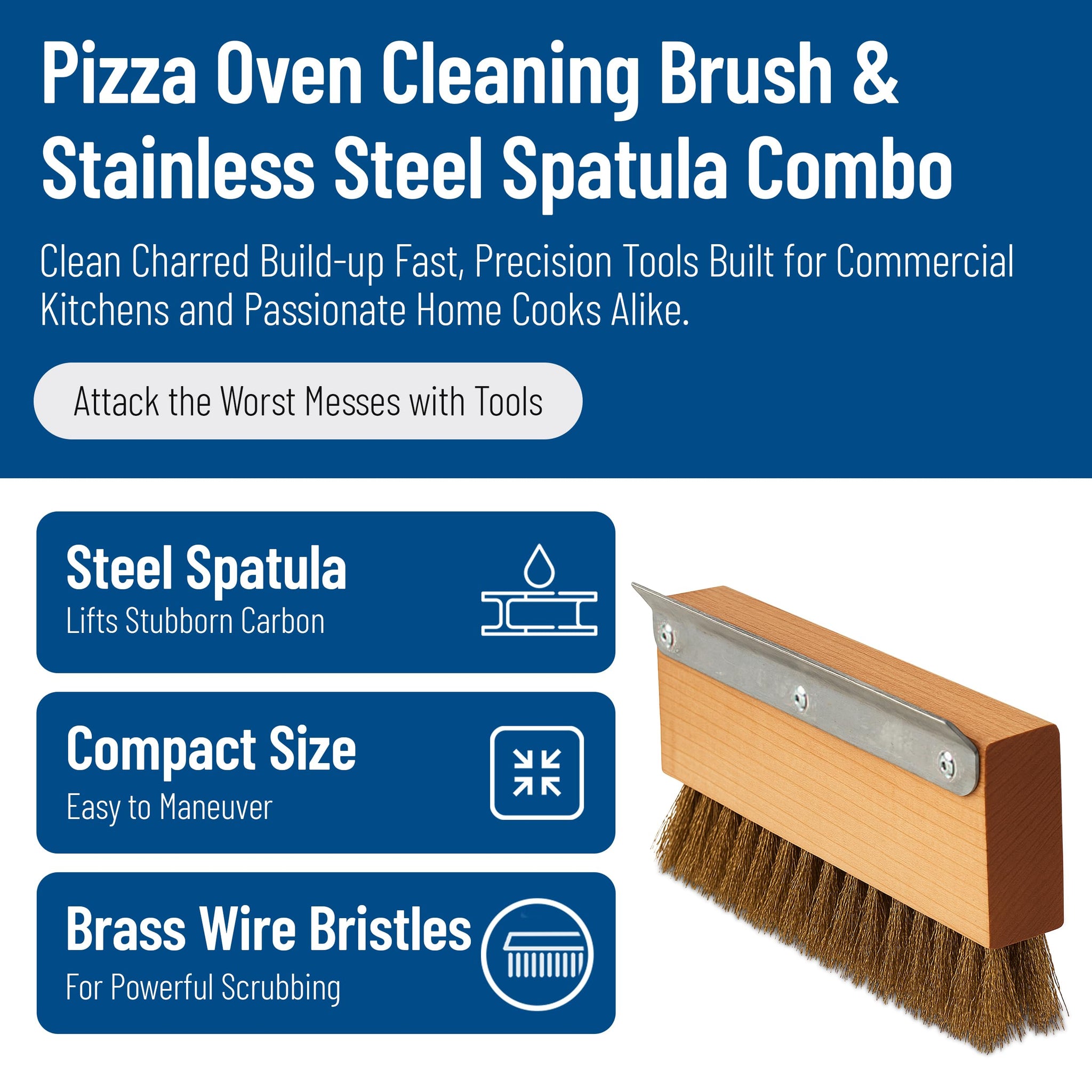 Carlisle Sparta Pizza Oven Brush with Scraper, Brass Wire Bristles, Stainless Steel Scraper, Brown, 8.5" x 4.25" x 1.5" (Pack of 12)