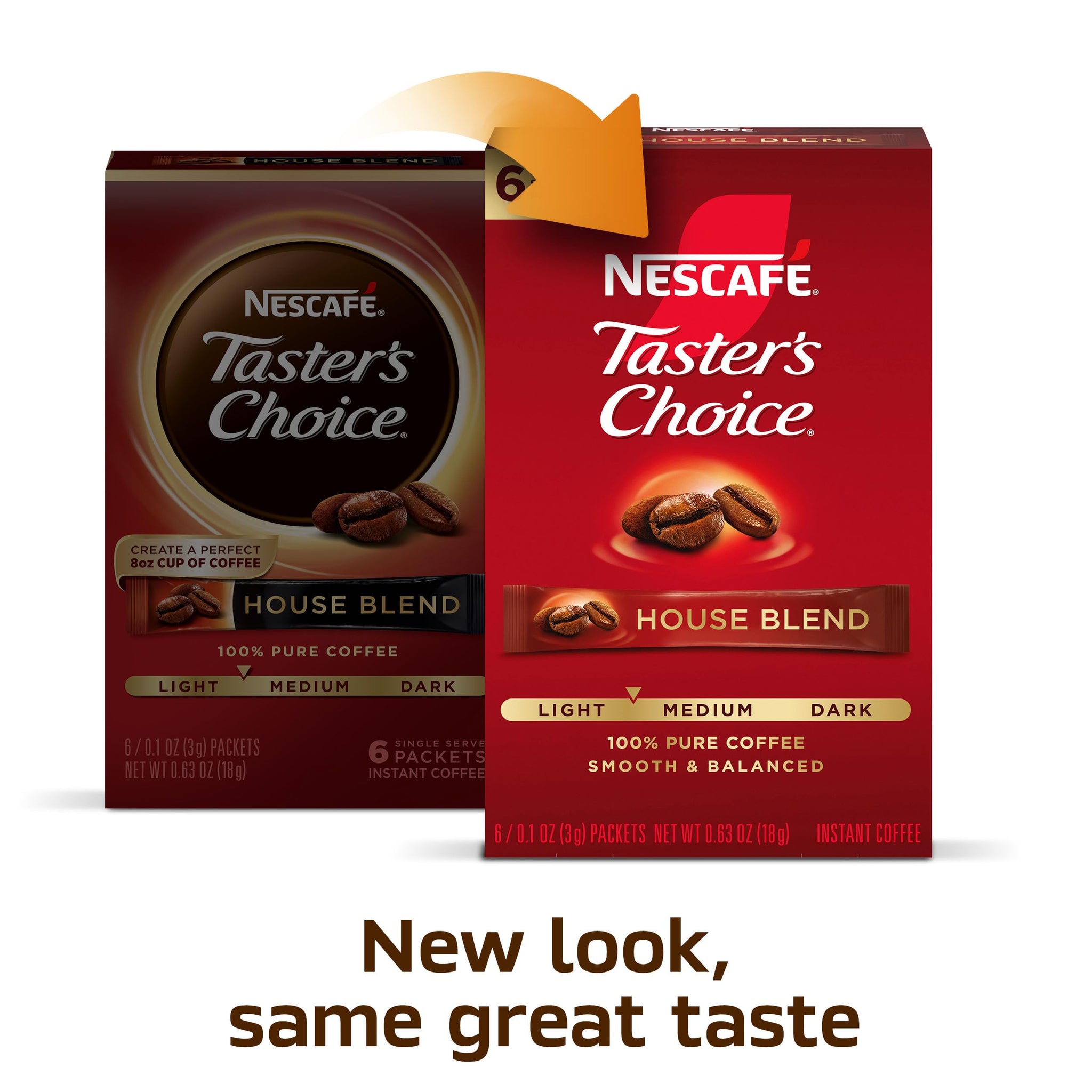 NESCAFÉ Taster's Choice, Instant Coffee Packets, Light Medium Roast Coffee, House Blend, 12 Boxes (72 Packets)