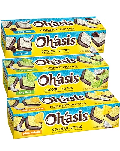 Coconut Patties, Chocolate, Oh Asis! Anastasia Coconut Patties Original, key Lime Patties and Pina Colada Patties, (3 count) 10oz, Variety pack
