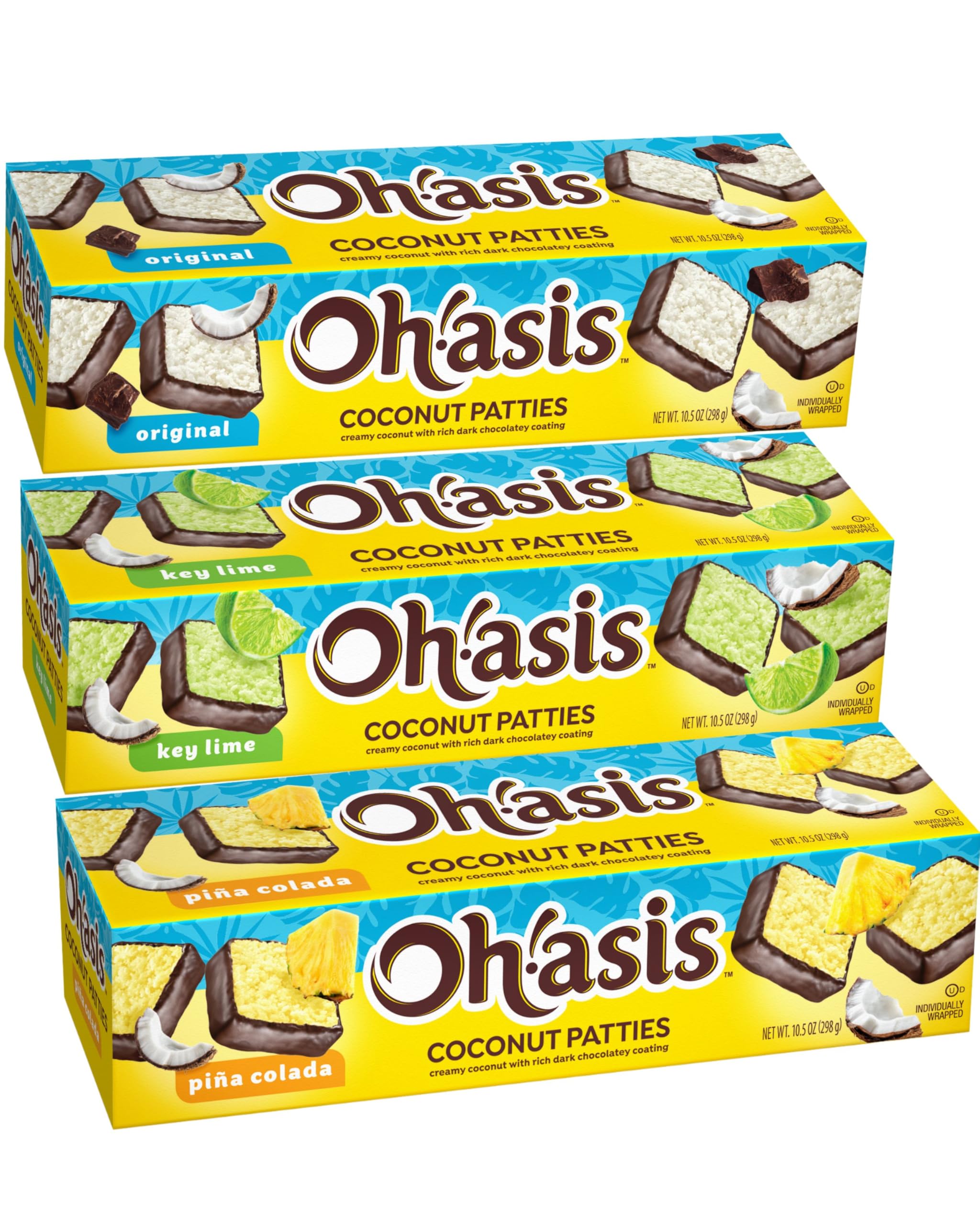 Coconut Patties, Chocolate, Oh Asis! Anastasia Coconut Patties Original, key Lime Patties and Pina Colada Patties, (3 count) 10oz, Variety pack
