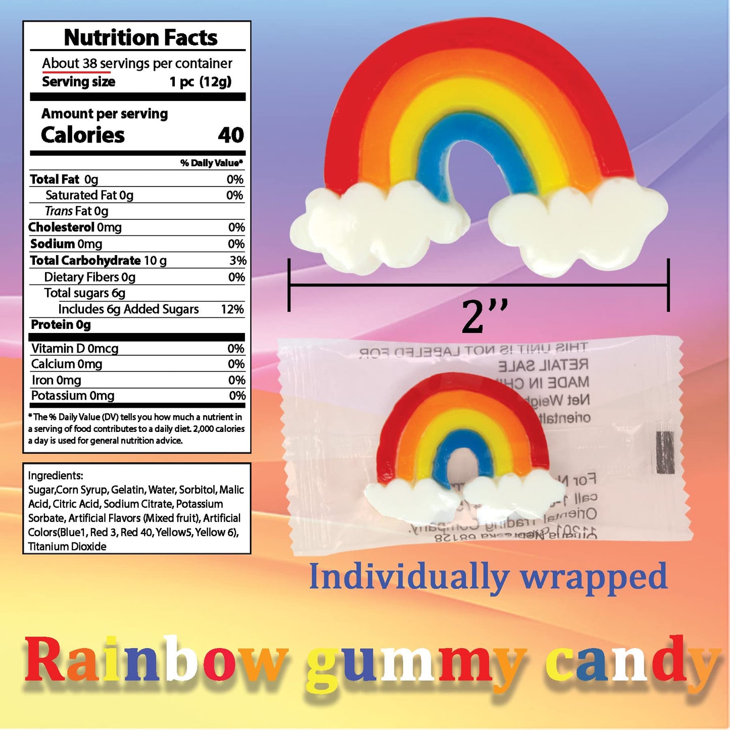 Rainbow Gummies - Bulk 38 Pk Individually Wrapped Gummy Candy - Rainbow Party Favors for Rainbow Birthday, Unicorn Party, Unicorn Birthday, Unicorn
