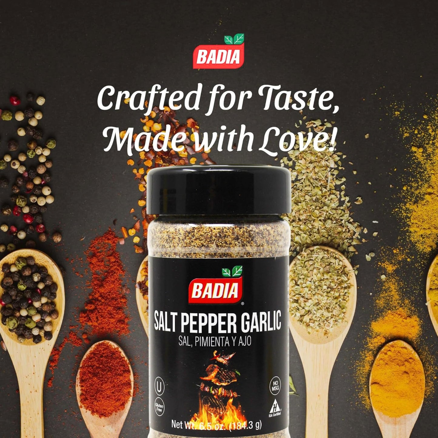 Badia Salt Pepper Garlic Seasoning, 6.5 oz - All Purpose Spice Blend for Rubs, Beef, Chicken, Steak, Vegetables - Gluten Free, No MSG