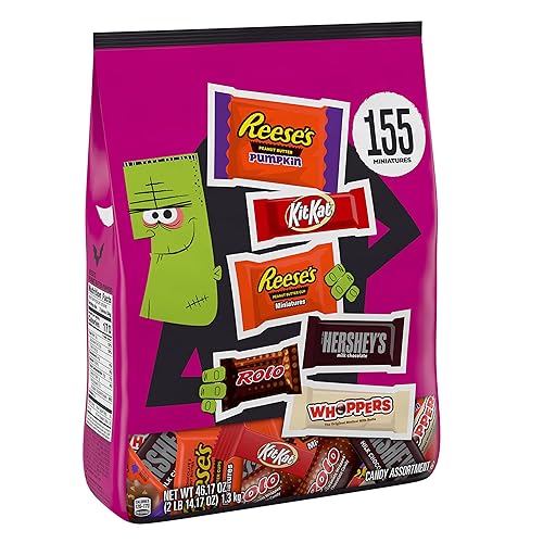 Hershey Assorted Chocolate Flavors Miniatures, Halloween Candy Bulk Bag, 46.17 oz (155 pieces)
