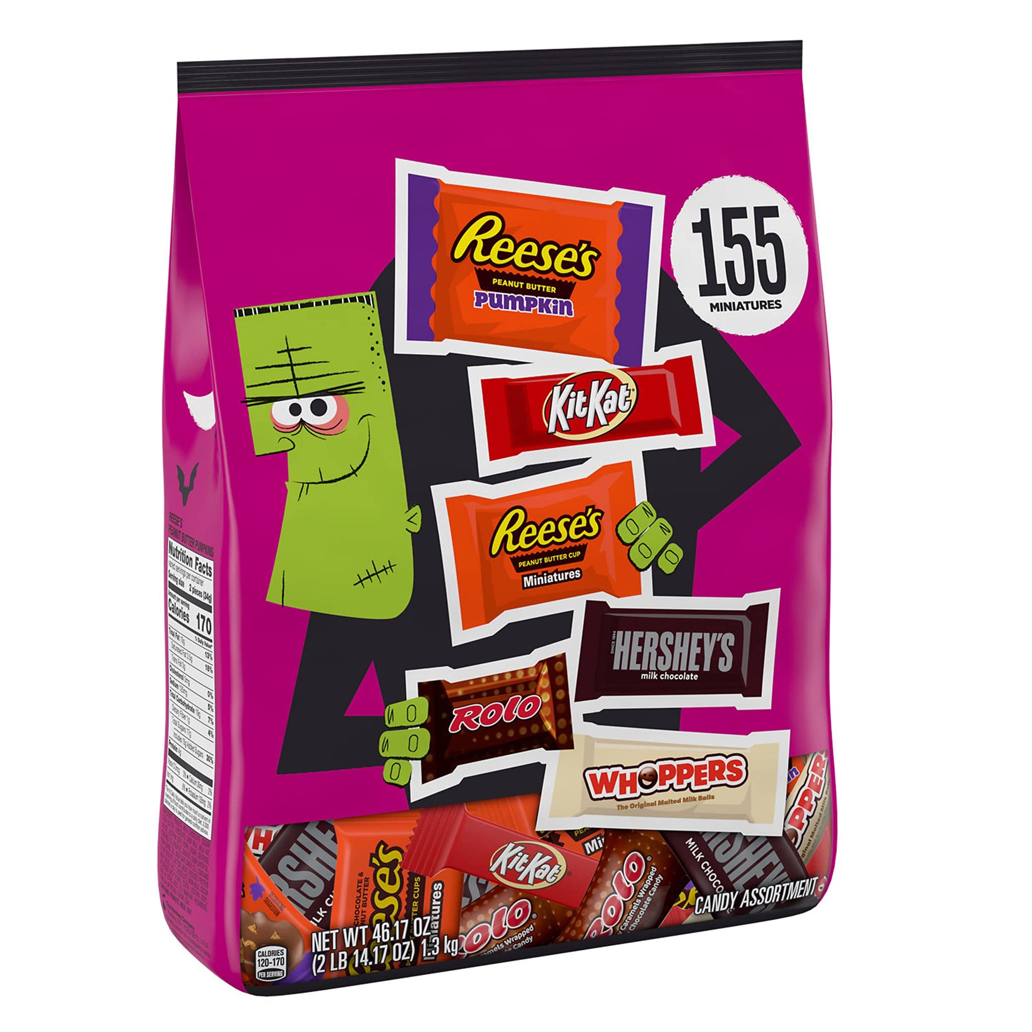 Hershey Assorted Chocolate Flavors Miniatures, Halloween Candy Bulk Bag, 46.17 oz (155 pieces)
