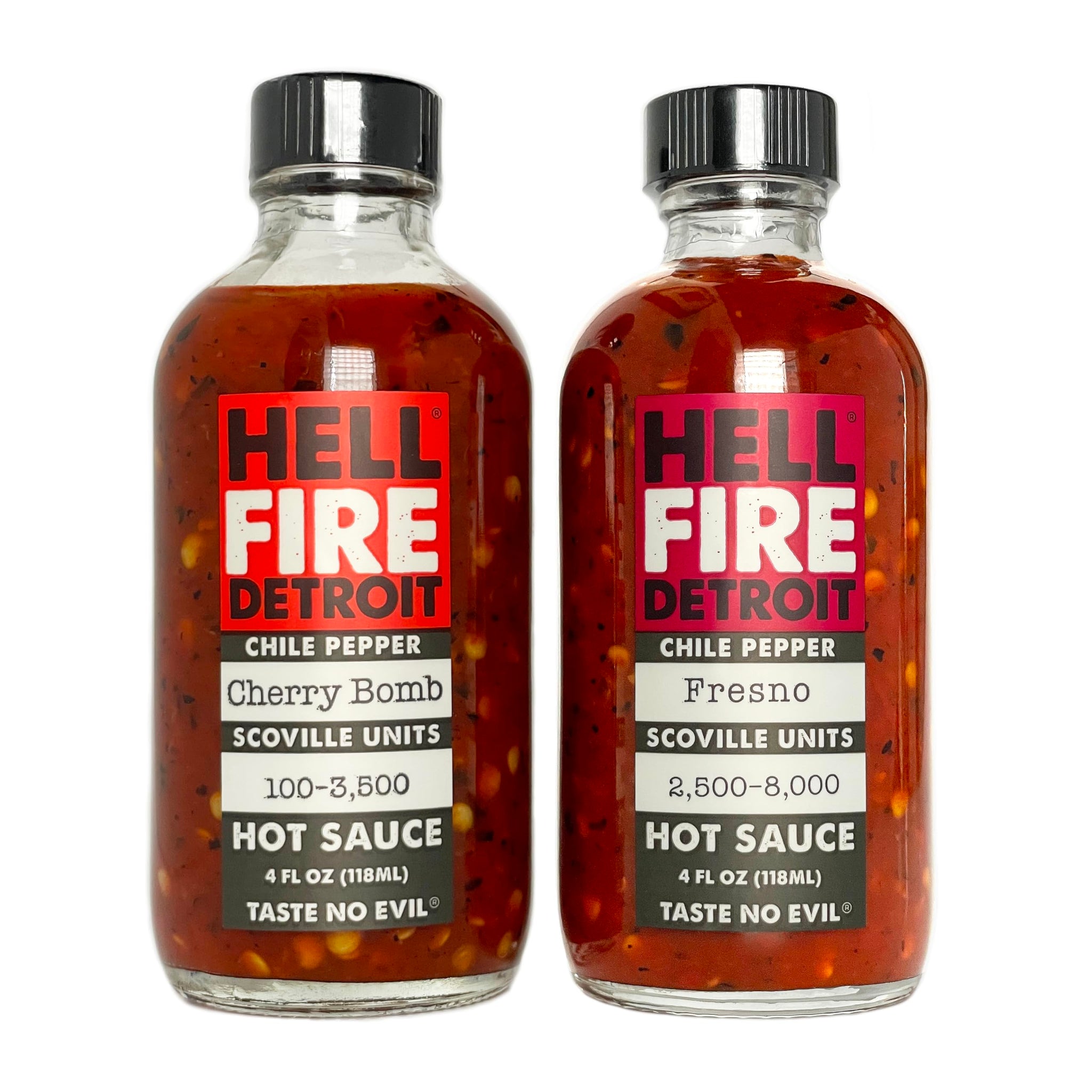 Hell Fire Detroit Cherry Bomb & Fresno Combo (Medium) Hot Sauce, Crafted with Fresh, Fire-Roasted Chile Peppers, All-Natural, Vegan, Gluten-Free, Low