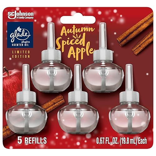 Glade PlugIns Refills Air Freshener, Scented and Essential Oils for Home and Bathroom, Autumn Spiced Apple, 3.35 Fl Oz, 5 Count