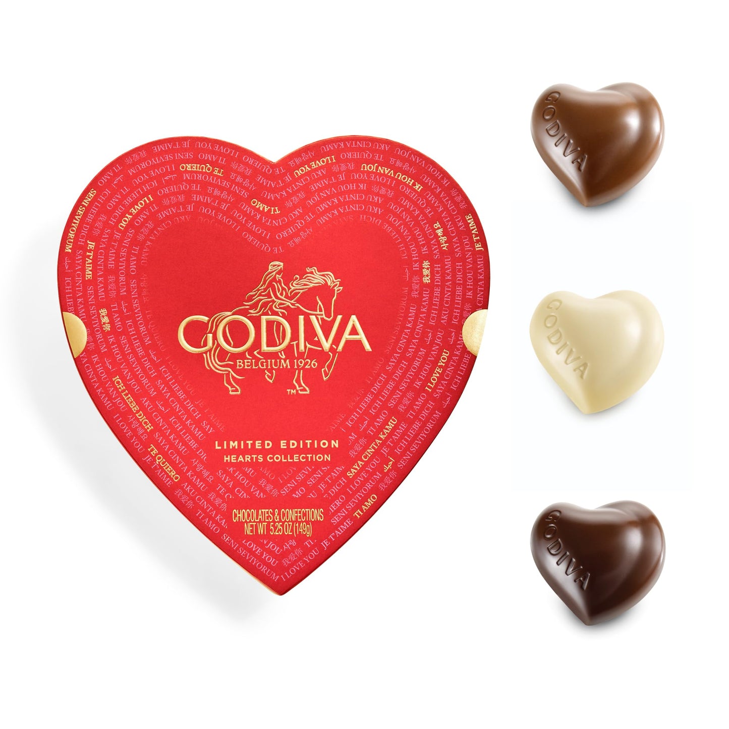 Godiva Gold Heart Belgian Chocolate Box, Assorted Chocolates with Ganache and Pralinés, Elegant Gift for Her, 14 Pc
