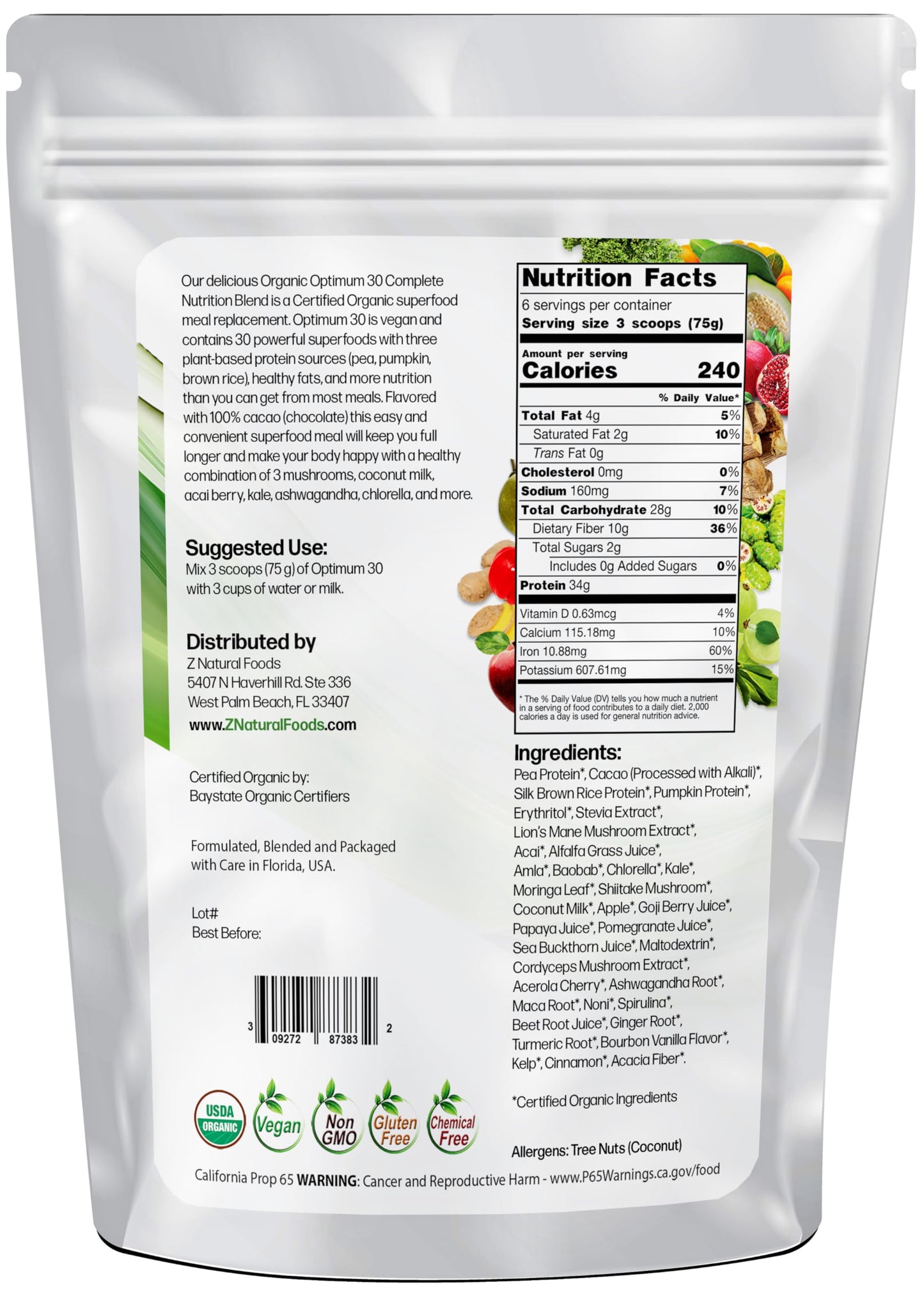 Optimum 30 Organic Chocolate Vegan Meal Replacement Powder