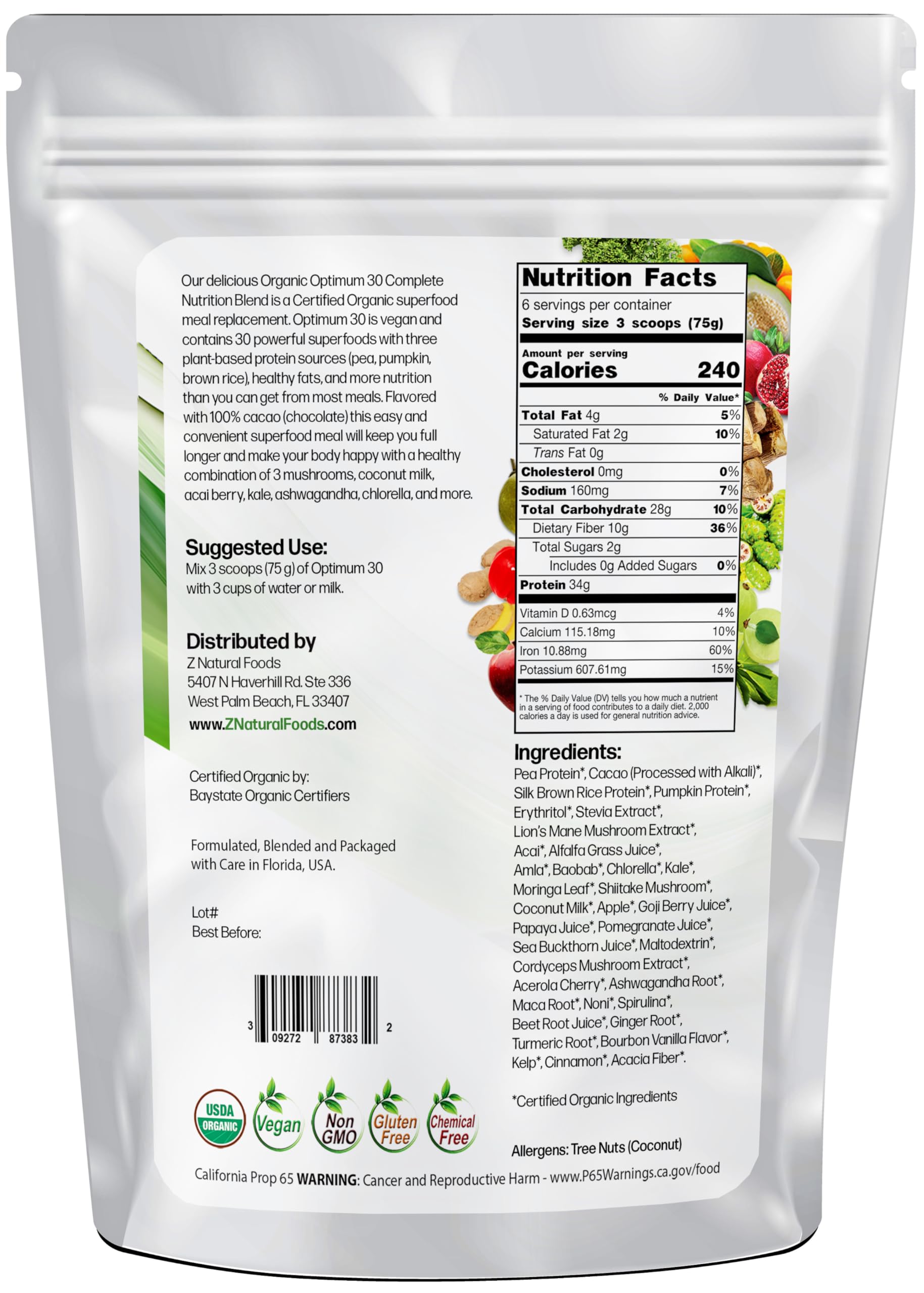 Optimum 30 Organic Chocolate Vegan Meal Replacement Powder