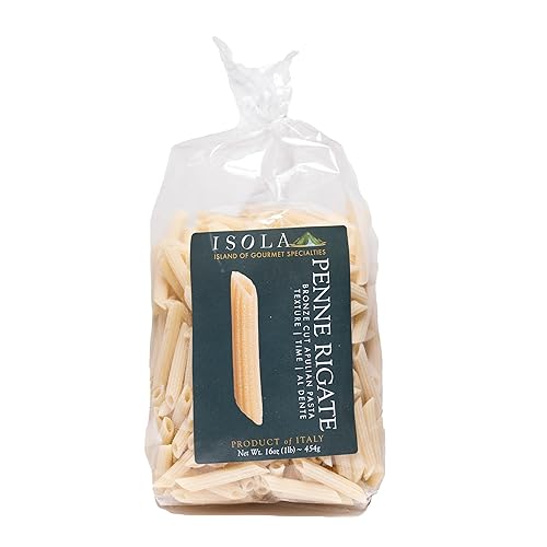 Isola Italian Bronze Cut Penne Rigate Pasta, 16 oz Bag, Made with 100% Durum Wheat Semolina from Puglia, Rough Texture for Sauce Retention, Dry