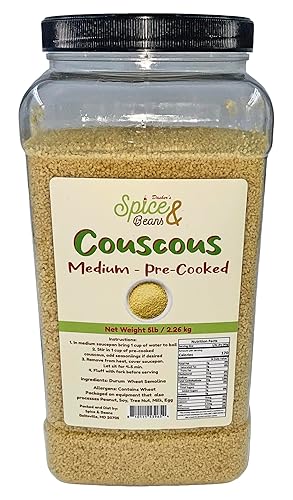 Medium Pre-cooked Couscous | 5 lb Container | Durum Wheat Semolina | Quick Cooking Grain for Salads | Side Dishes | Meal Prep & Mediterranean Recipes by Dasher's Spice & Beans