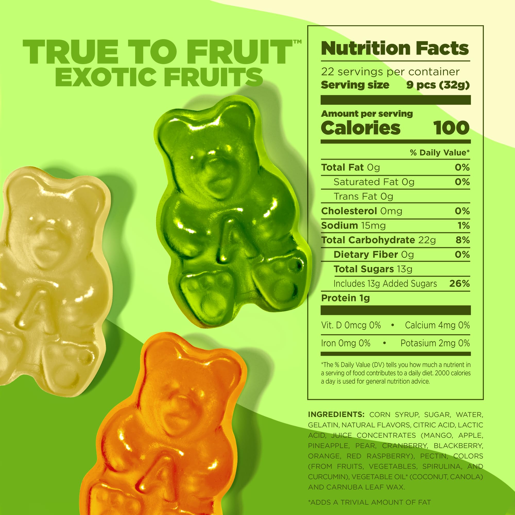 Albanese World's Best True to Fruit Exotic Fruits | 25oz Bag of Candy | 8 Natural Flavors and Colors, Soft Gummy Bears | Fuji Apple and More | Tastes