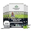 Organic India Purely Assam Black Tea - Caffeinated Herbal Tea Bags with Natural Assam Leaves, Enjoy with Milk & Sweetener, USDA Organic, Non-GMO