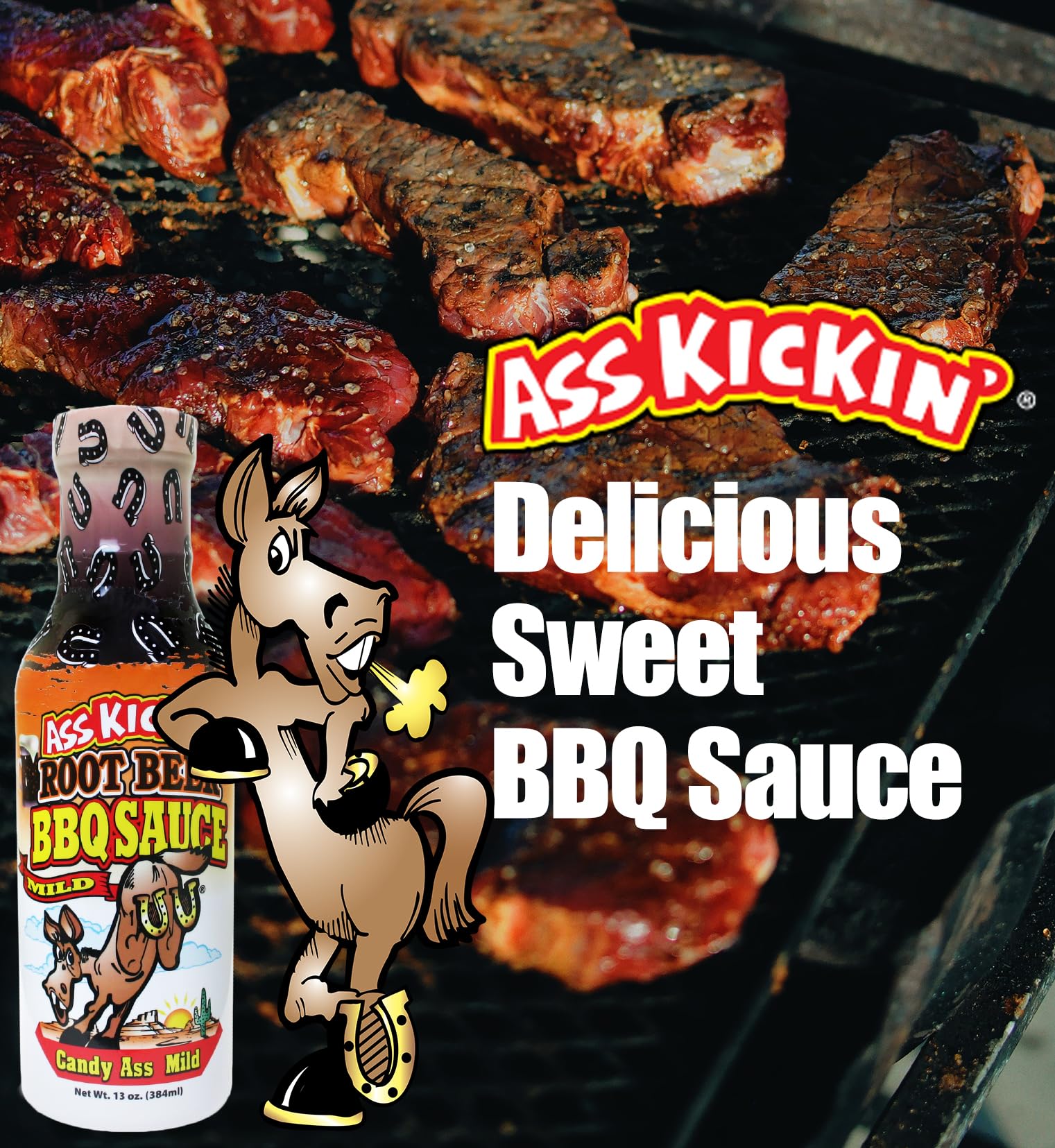 Ass Kickin' Sweet Root Beer BBQ Sauce - 13 oz. Bottle - Premium Gourmet Mild and Sweet Barbecue Sauce - Perfect for Chicken Wings on the BBQ Grill
