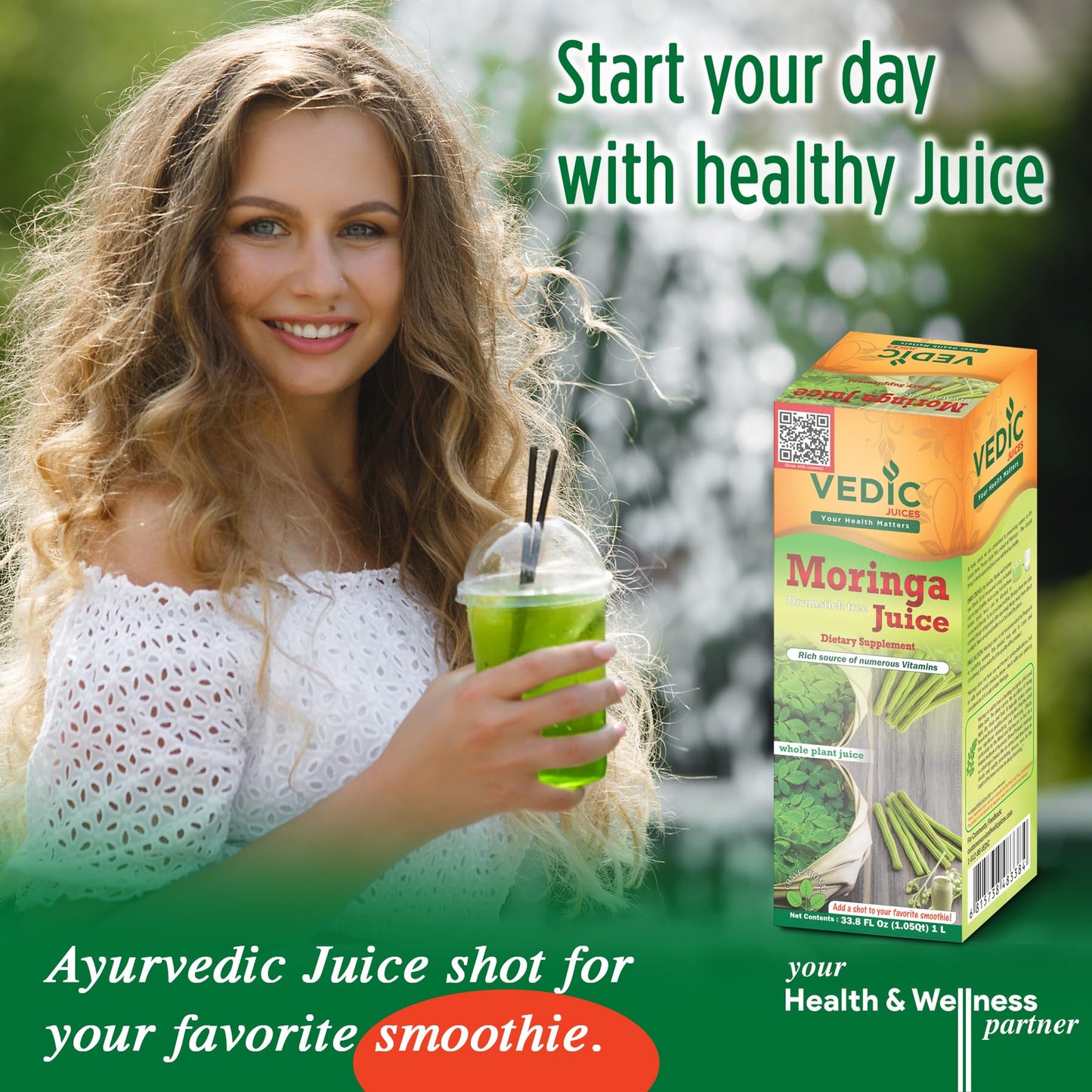 Vedic Moringa Juice Energy Plus - Multivitamin and Antioxidant Drink - Natural Leaf Plant Protein - 33.8oz, Ideal for Daily Use