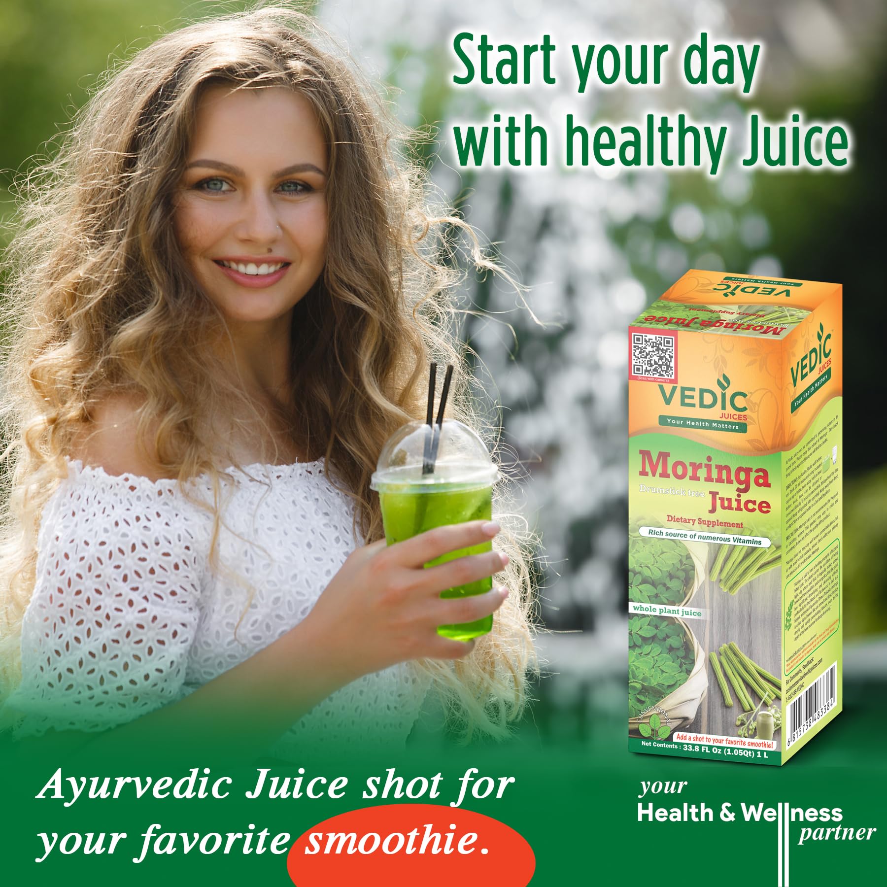 Vedic Moringa Juice Energy Plus - Multivitamin and Antioxidant Drink - Natural Leaf Plant Protein - 33.8oz, Ideal for Daily Use