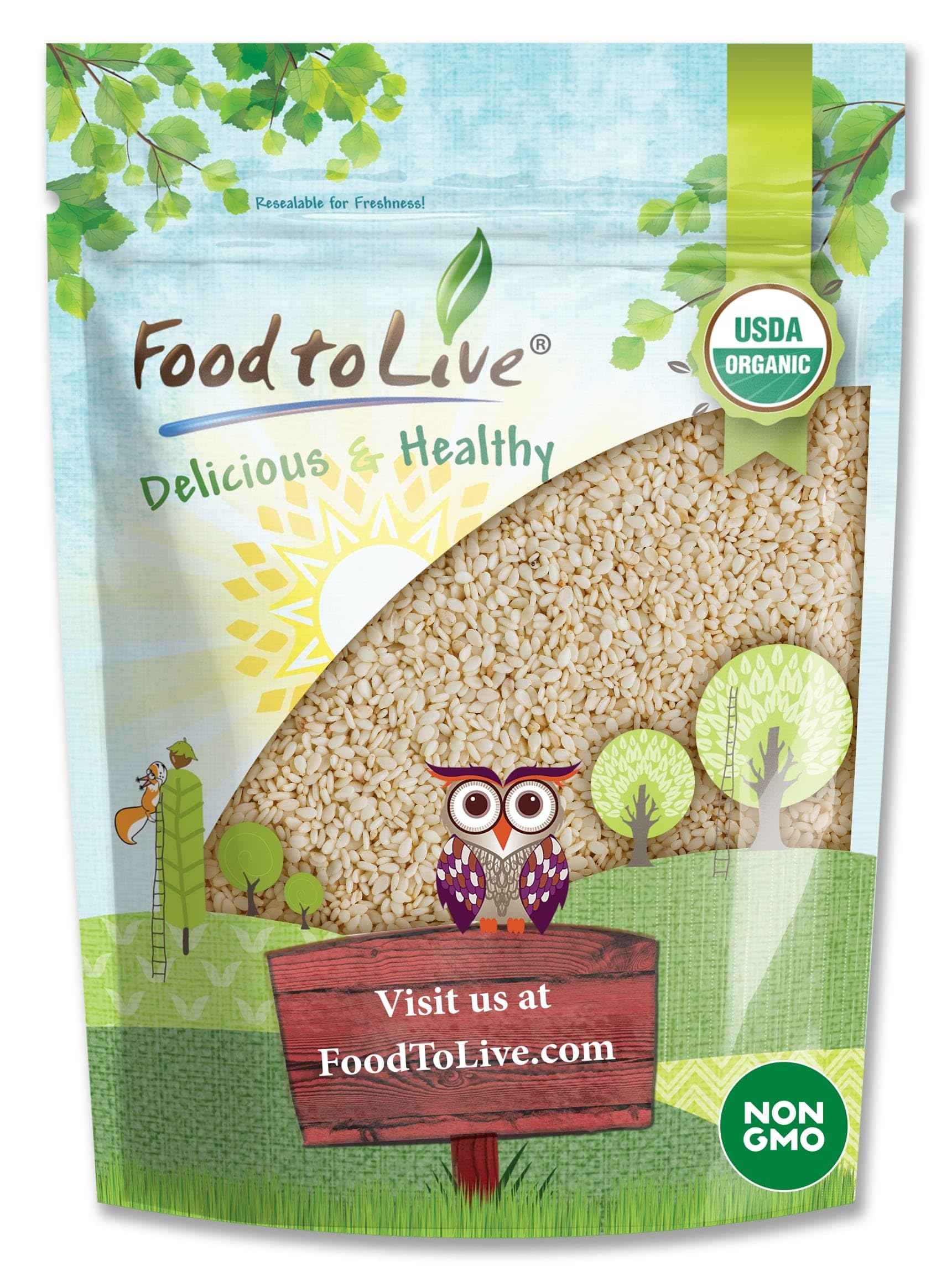 Food to Live Organic Hulled Sesame Seeds, 4 Pounds - Whole Raw White Sesame Seeds, Non-GMO, Kosher, Vegan, Unroasted, Bulk. High in Iron, and Calcium