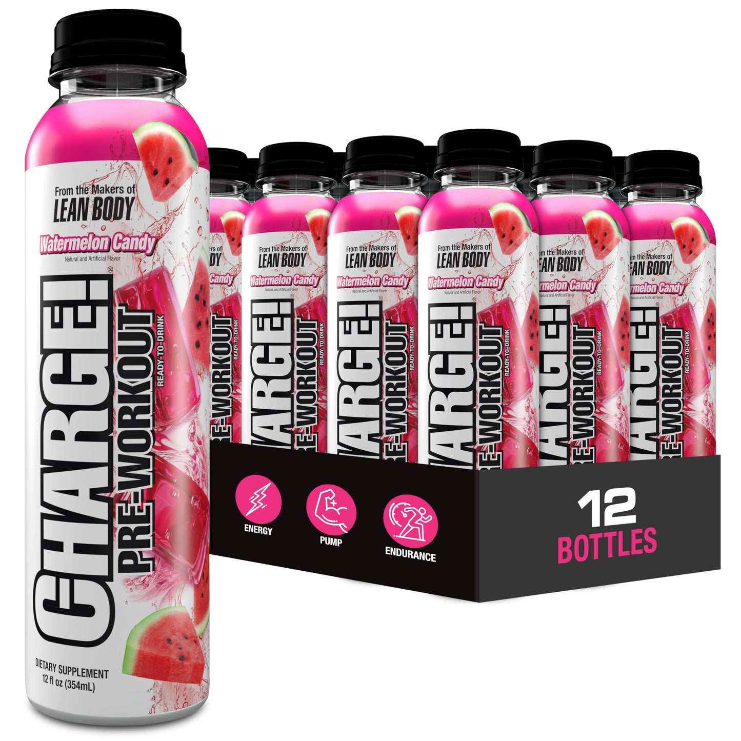 LABRADA Charge Pre Workout Watermelon Candy RTD Drink - Pump, Energy, Endurance Formula with 10g Glycerol, 6g L-Citrulline Malate, 4g Beta Alanine