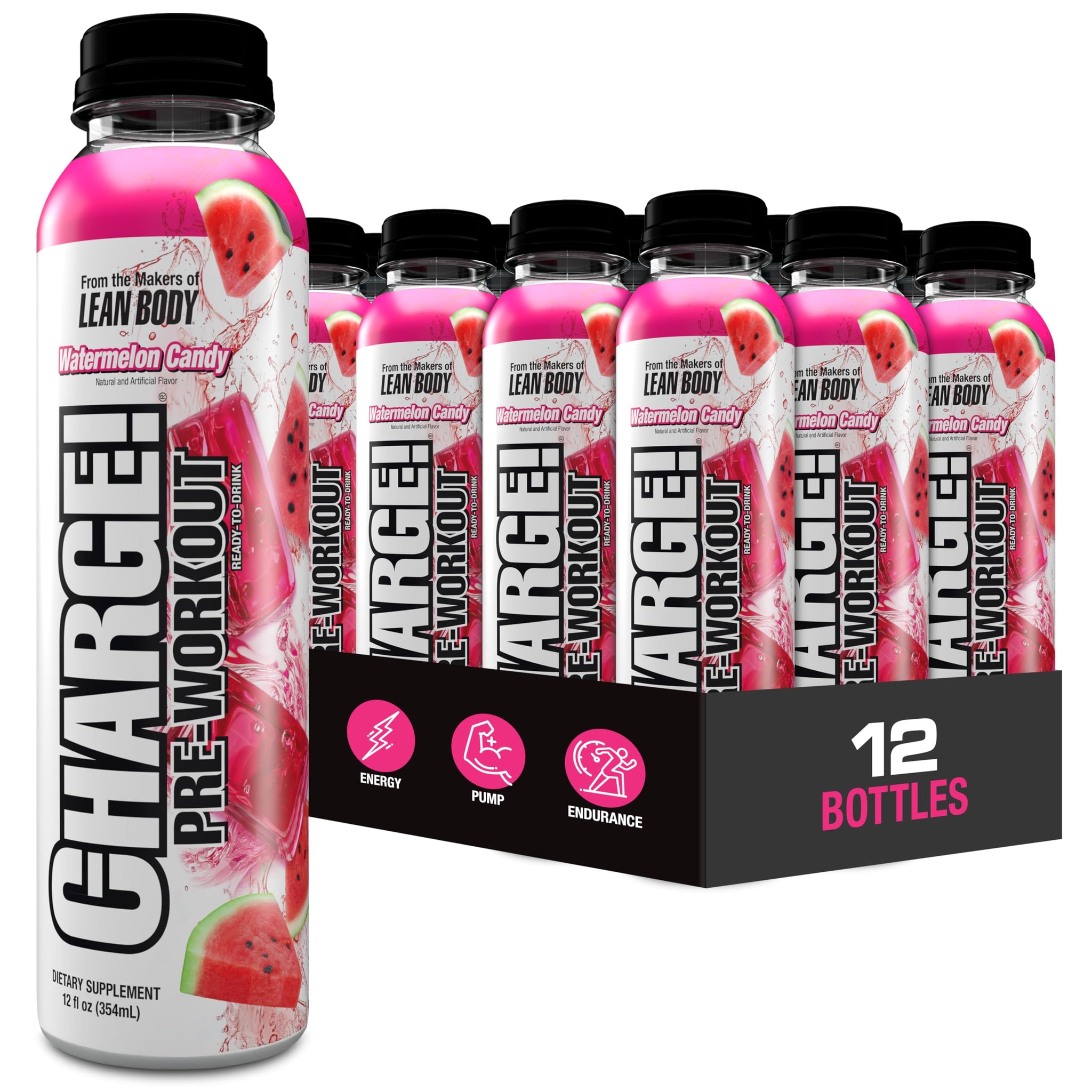LABRADA Charge Pre Workout Watermelon Candy RTD Drink - Pump, Energy, Endurance Formula with 10g Glycerol, 6g L-Citrulline Malate, 4g Beta Alanine