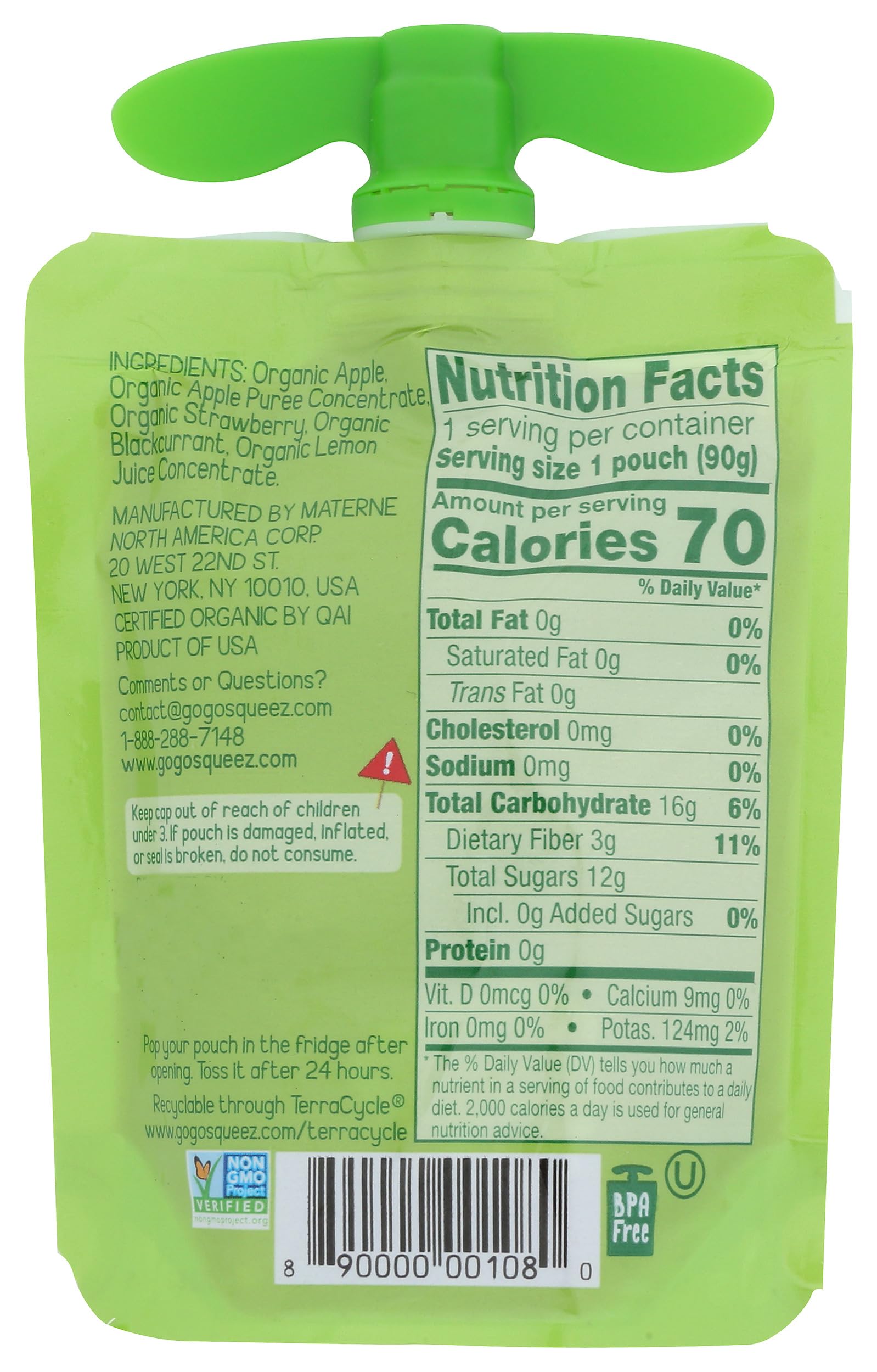 Gogo Squeez Organic Apple Strawberry Applesauce Sgl, 3.2 OZ