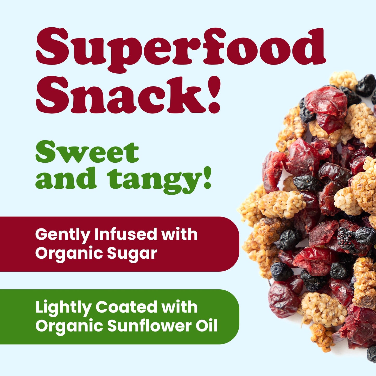 Food to Live Organic Delicious Berries Mix, 4 Pounds - A Blend of Non-GMO Dried Blueberries, Cranberries, and White Mulberries Gently Infused