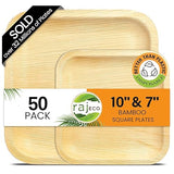 Raj Palm Leaf Plates Disposable Bamboo Plates 10 Inch & 7 Inch Square Bulk Party Pack (50 Pc) Compostable and Biodegradable - Better than Plastic