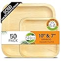 Raj Palm Leaf Plates Disposable Bamboo Plates 10 Inch & 7 Inch Square Bulk Party Pack (50 Pc) Compostable and Biodegradable - Better than Plastic