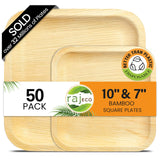 Raj Palm Leaf Plates Disposable Bamboo Plates 10 Inch & 7 Inch Square Bulk Party Pack (50 Pc) Compostable and Biodegradable - Better than Plastic