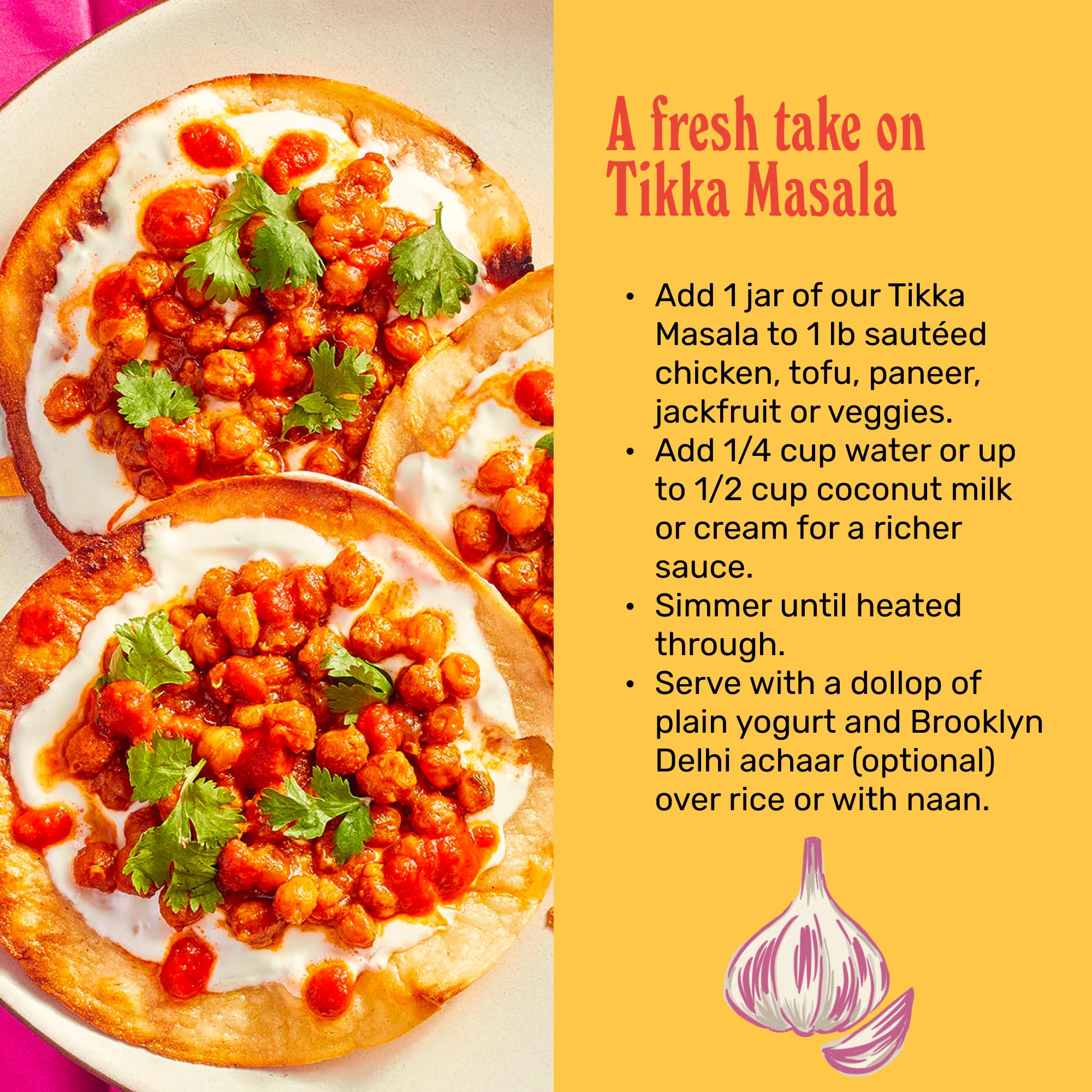 Brooklyn Delhi Tikka Masala - Indian Simmer Sauce - Tangy Tomatoes, Luscious Coconut Cream, Roasted Spices - 12oz - Mild Enough for a kid, Flavorful