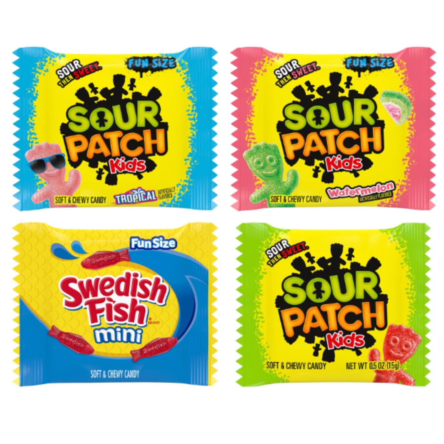 Snack Size, Fun Size Candy - Bulk Party Candy, Summer Party, Piñata Ready - Original, Tropical, and Watermelon Sweet & Sour Individual Gummy Kids Sour