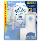 Glade PlugIns Refills Air Freshener Starter Kit, Clean Linen, Scented and Essential Oils for Home and Bathroom, 0.67 Fl Oz, 1 Warmer + 1 Refill